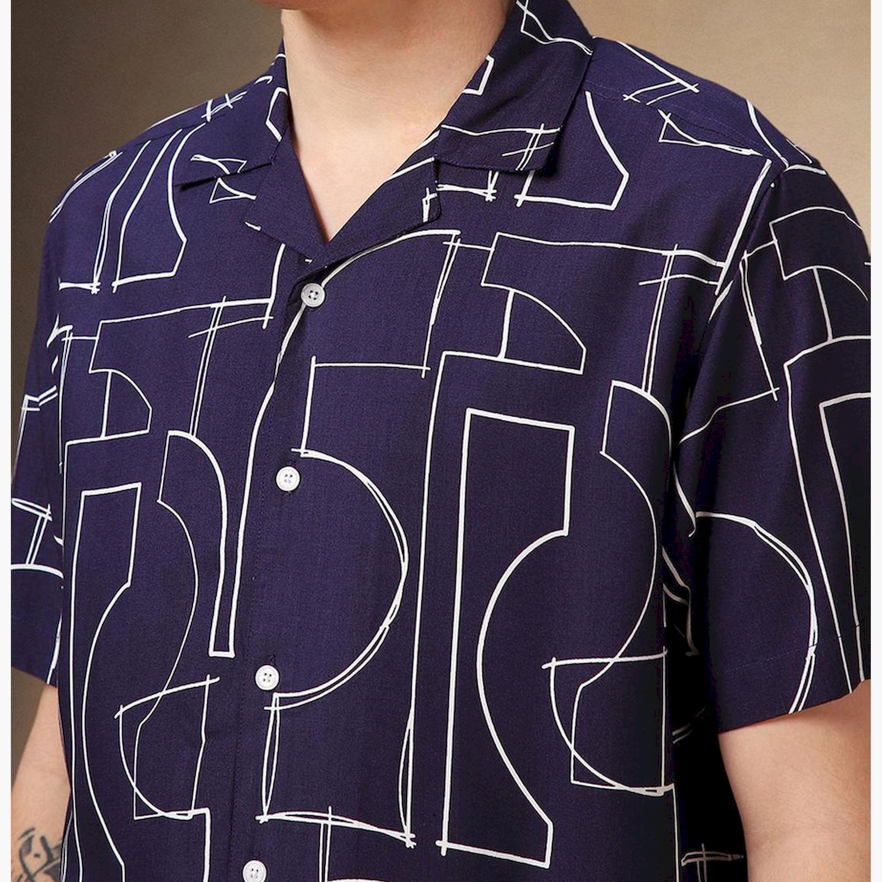 Dennis Lingo X Styli Blue Cuban Collar Abstract Printed Relaxed Fit Casual Shirt-men-clothing-shirts-image-6