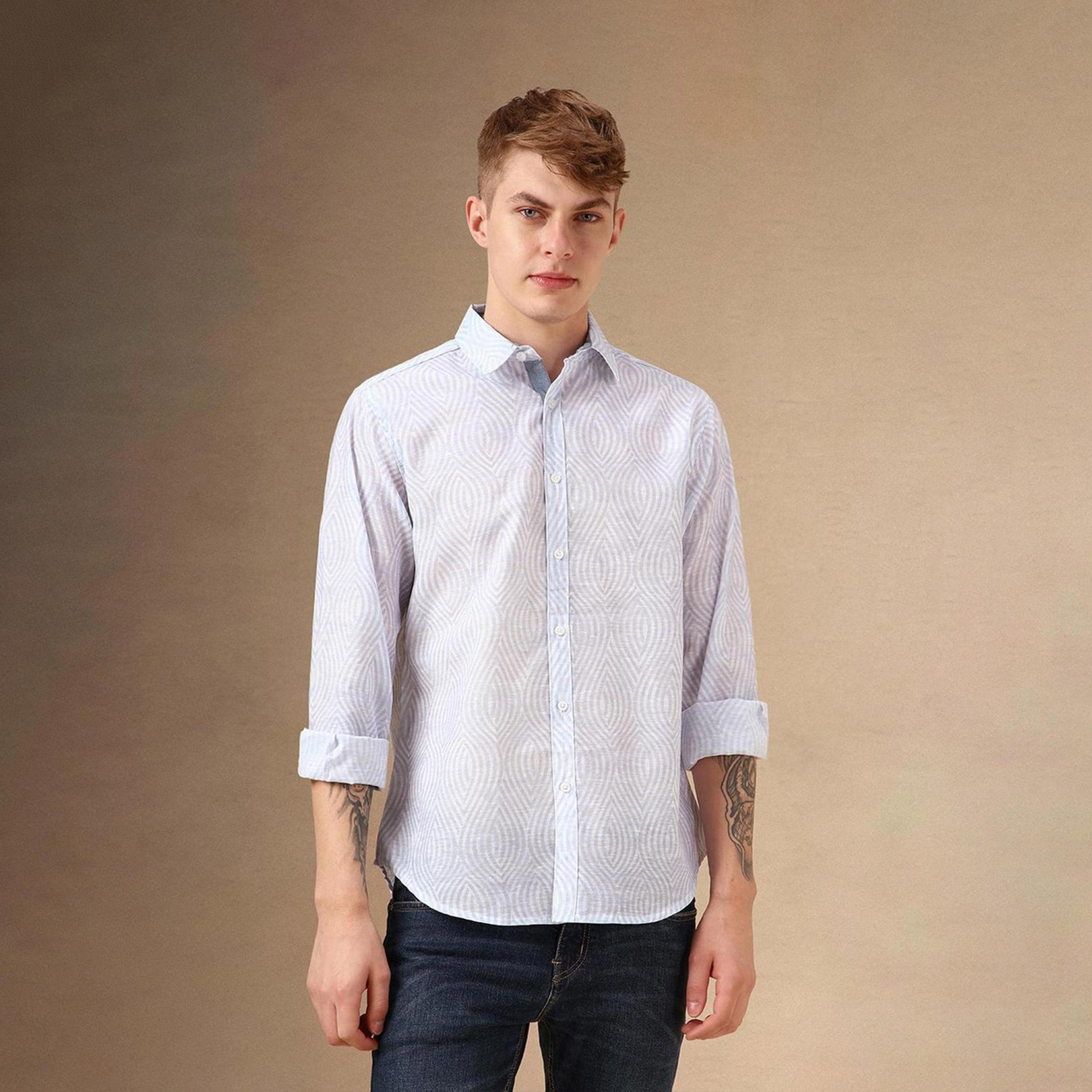 دينيس لينغو× ستايلي-  قميص كاجوال قطن مطبوع ياقة ذكية للرجال-men-clothing-shirts-image-4