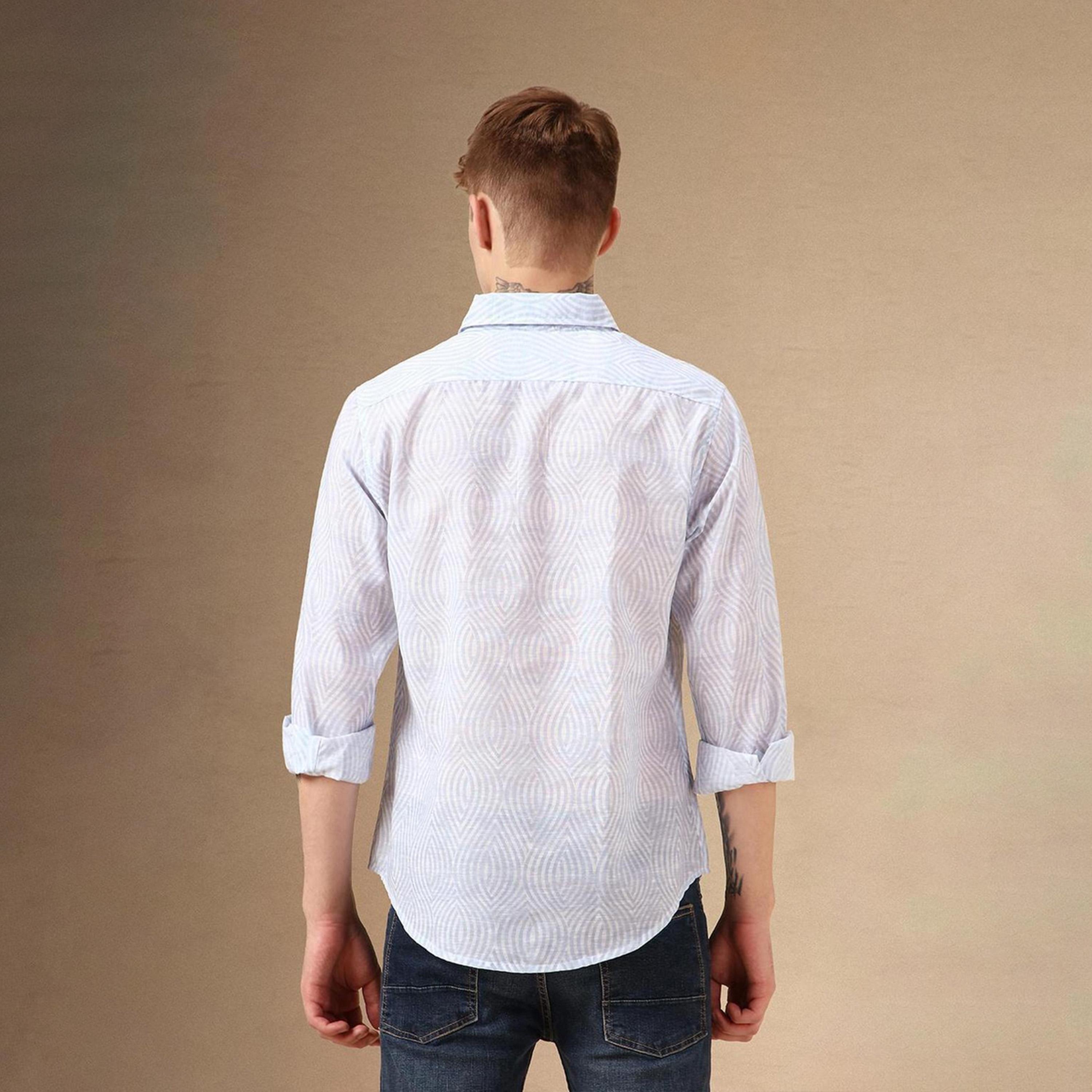 دينيس لينغو× ستايلي-  قميص كاجوال قطن مطبوع ياقة ذكية للرجال-men-clothing-shirts-image-5