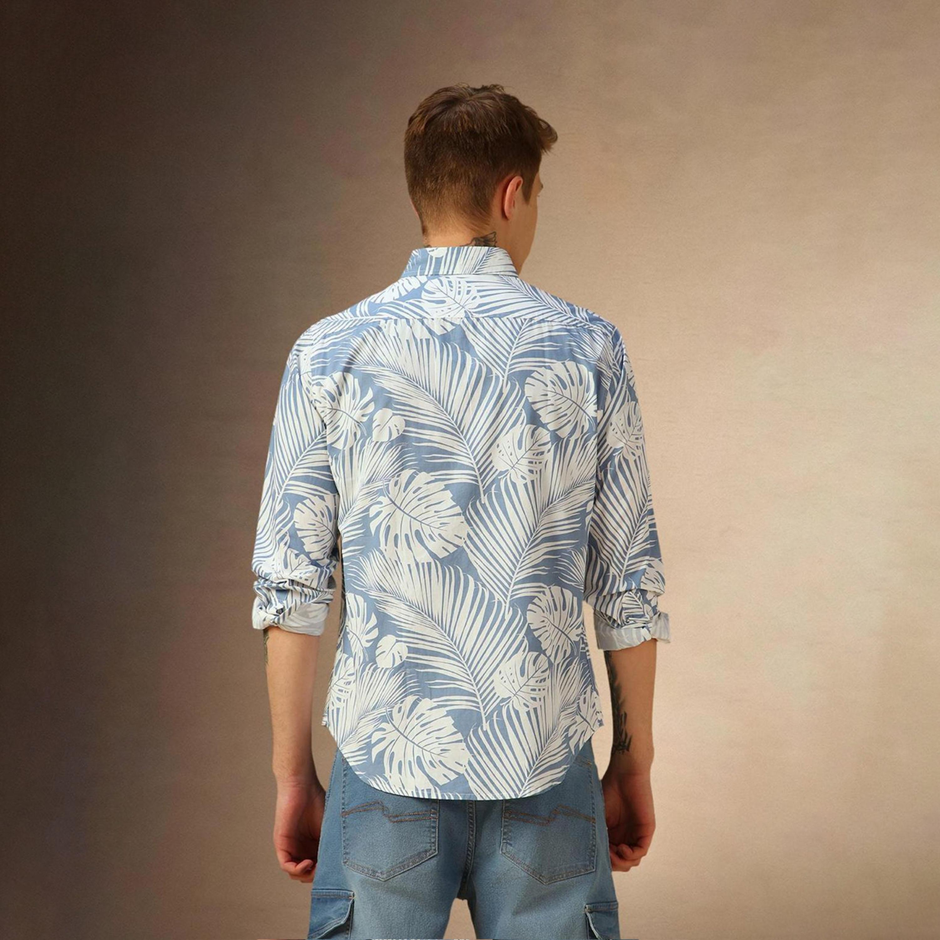 دينيس لينغو× ستايلي-  قميص كاجوال قطني مريح ياقة واسعة ومطبوع بالزهور للرجال-men-clothing-shirts-image-1