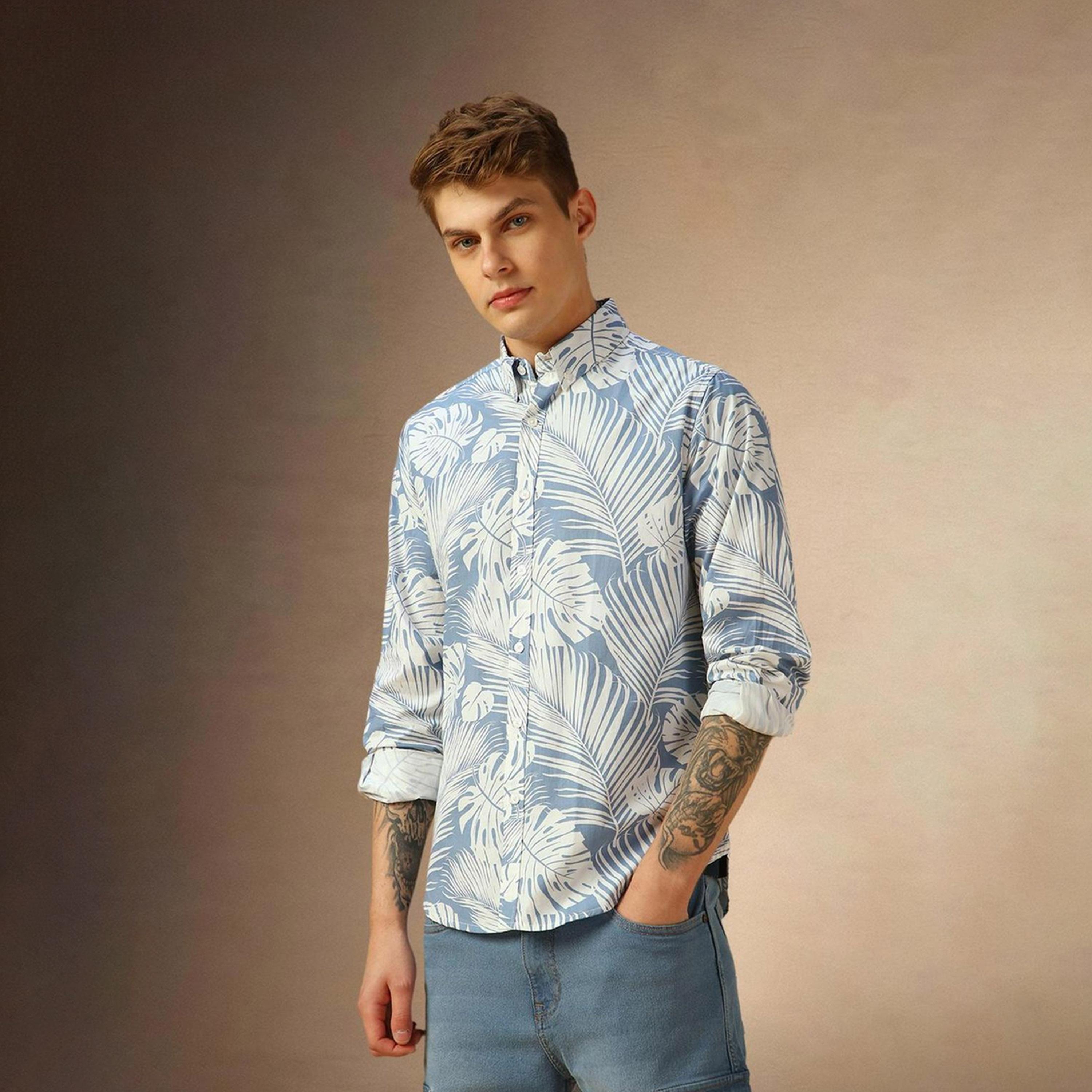 Dennis Lingo X Styli Men Comfort Spread Collar Floral Printed Cotton Casual Shirt-men-clothing-shirts-image-2