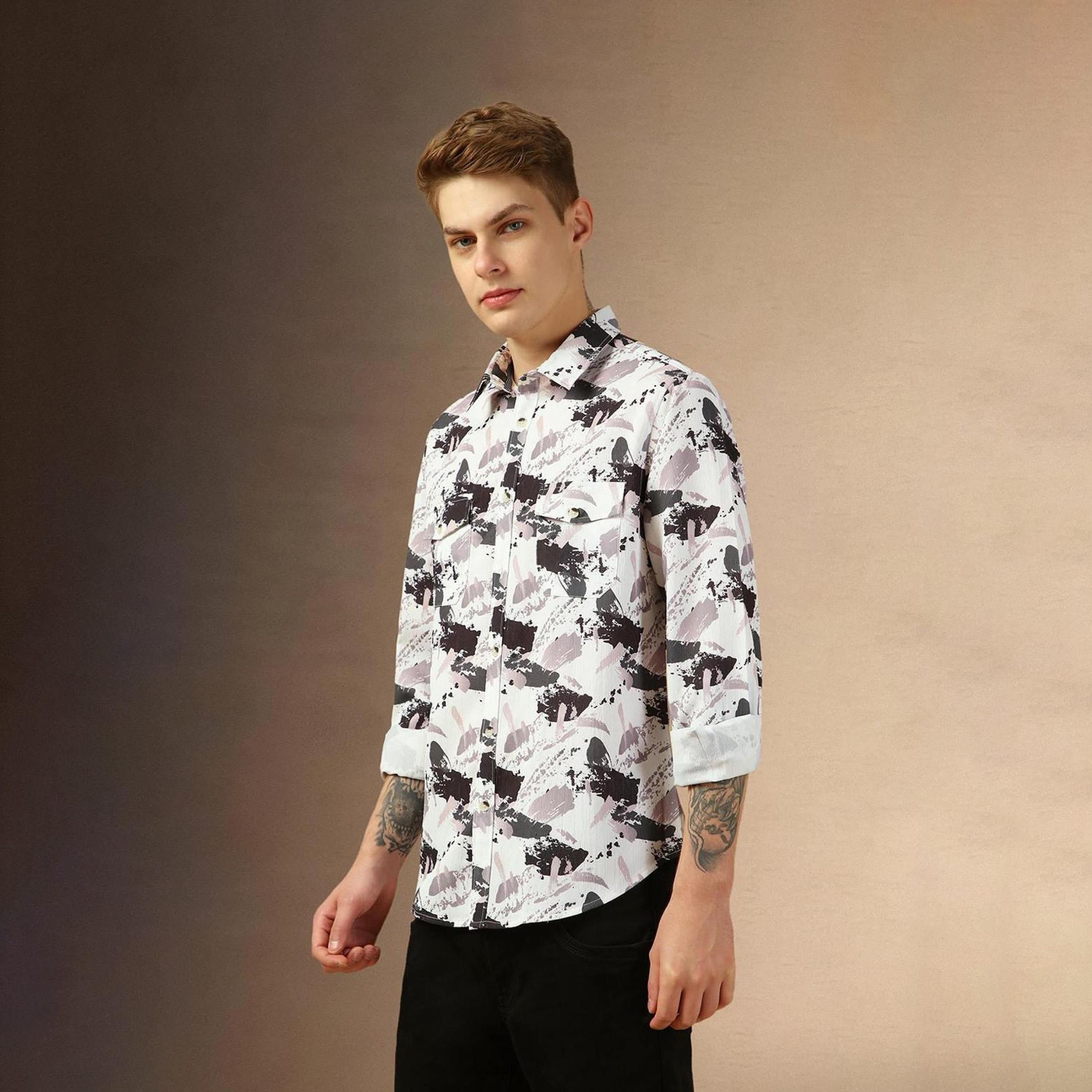 دينيس لينغو× ستايلي-  سترة غير رسمية قطن خالص ياقة واسعة ومطبوعة-men-clothing-shirts-image-3