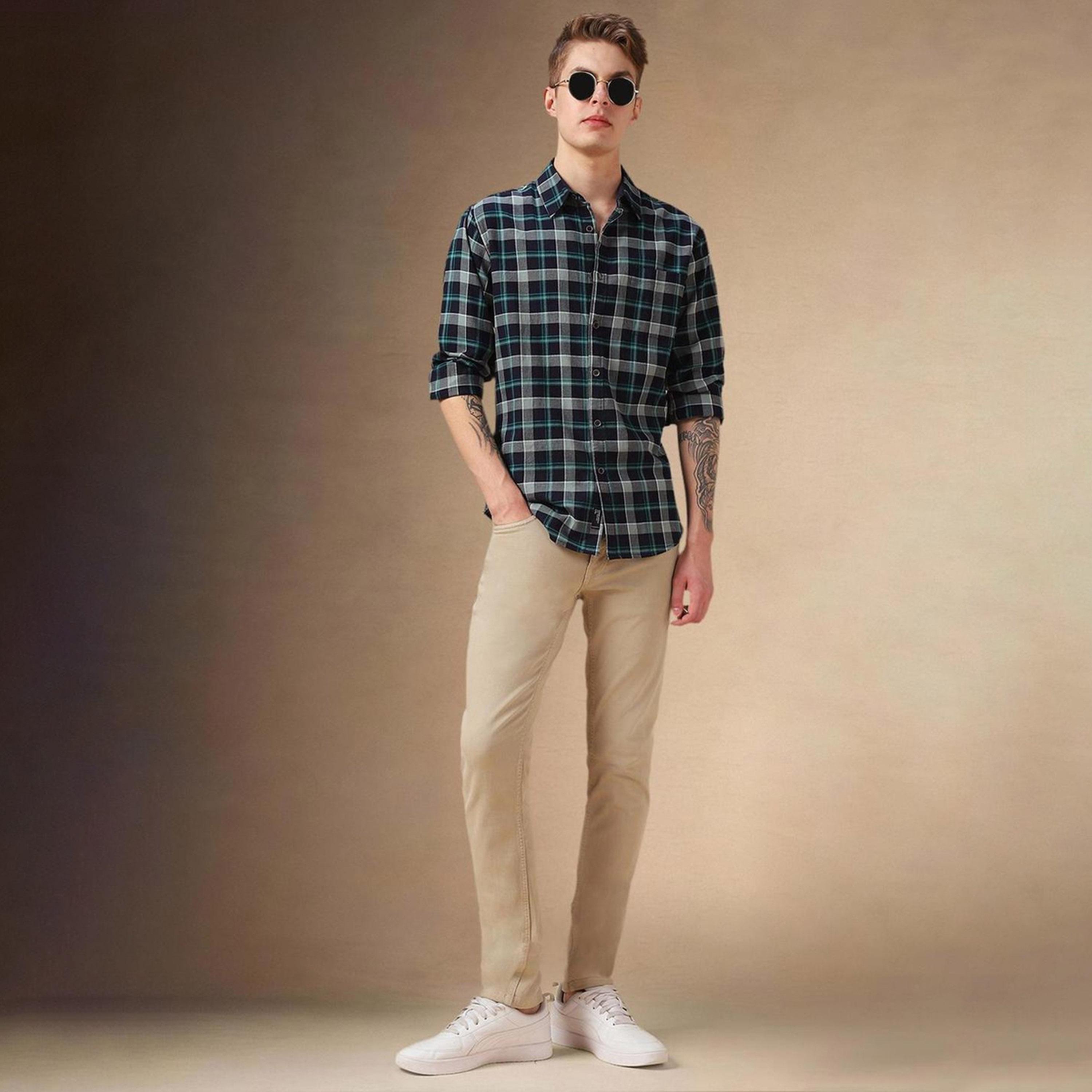 دينيس لينغو× ستايلي-  قميص كاجوال للرجال ياقة واسعة قماش ترتان قطن قصة مريحة-men-clothing-shirts-image-2