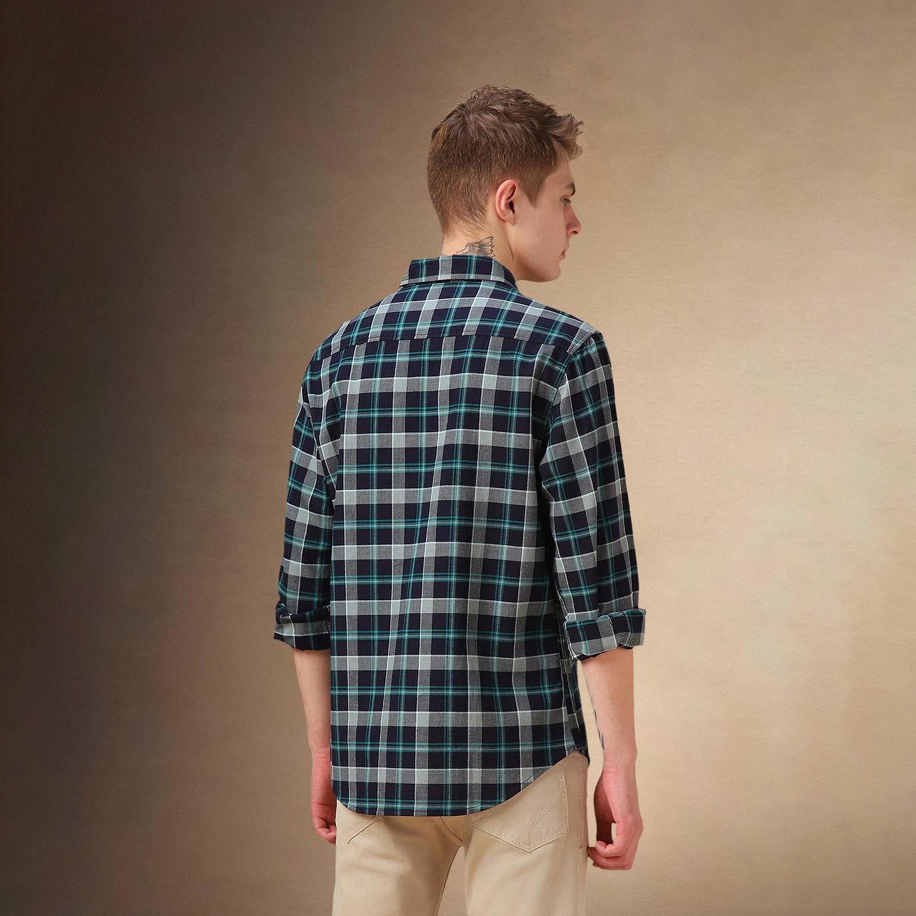 دينيس لينغو× ستايلي-  قميص كاجوال للرجال ياقة واسعة قماش ترتان قطن قصة مريحة-men-clothing-shirts-image-3