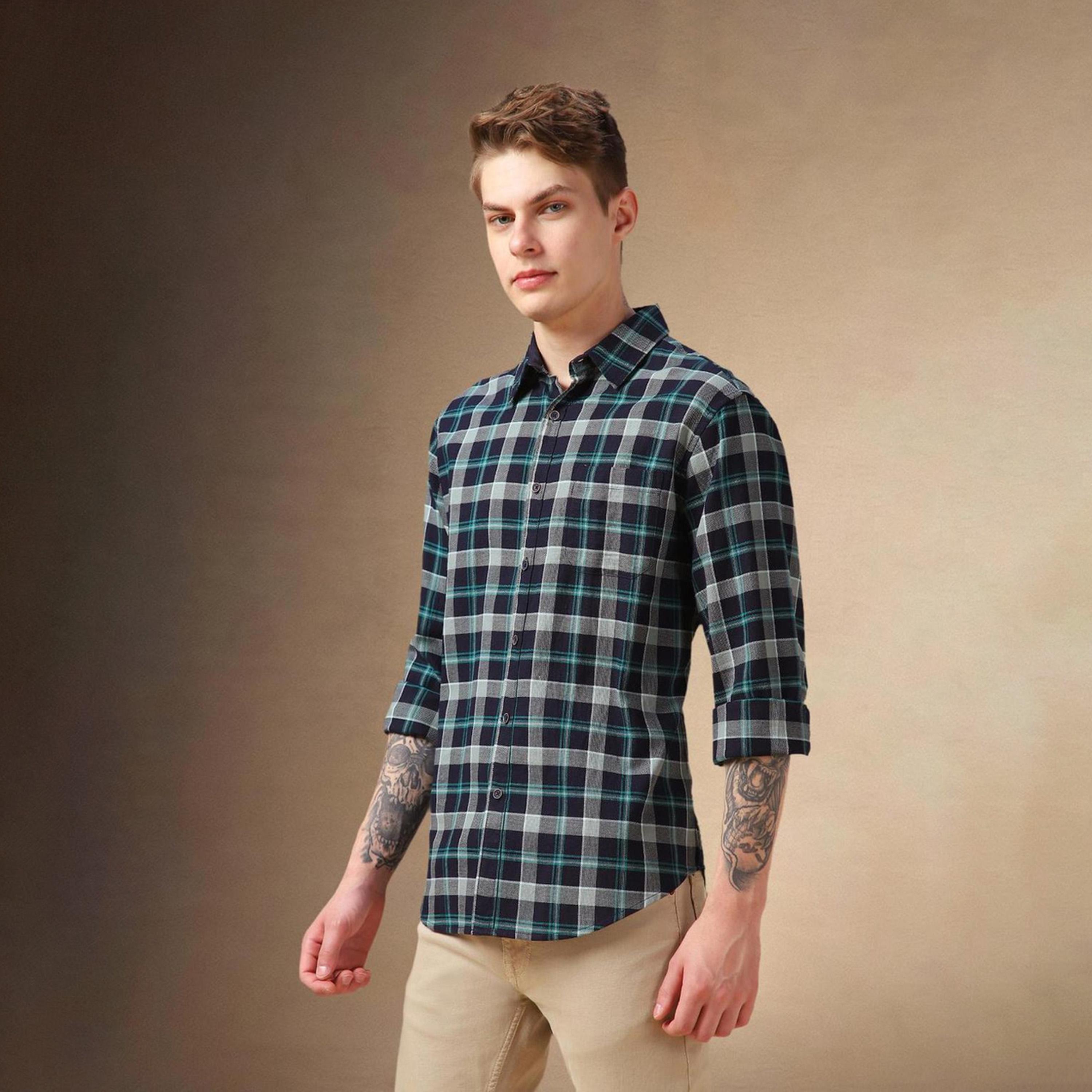 دينيس لينغو× ستايلي-  قميص كاجوال للرجال ياقة واسعة قماش ترتان قطن قصة مريحة-men-clothing-shirts-image-5