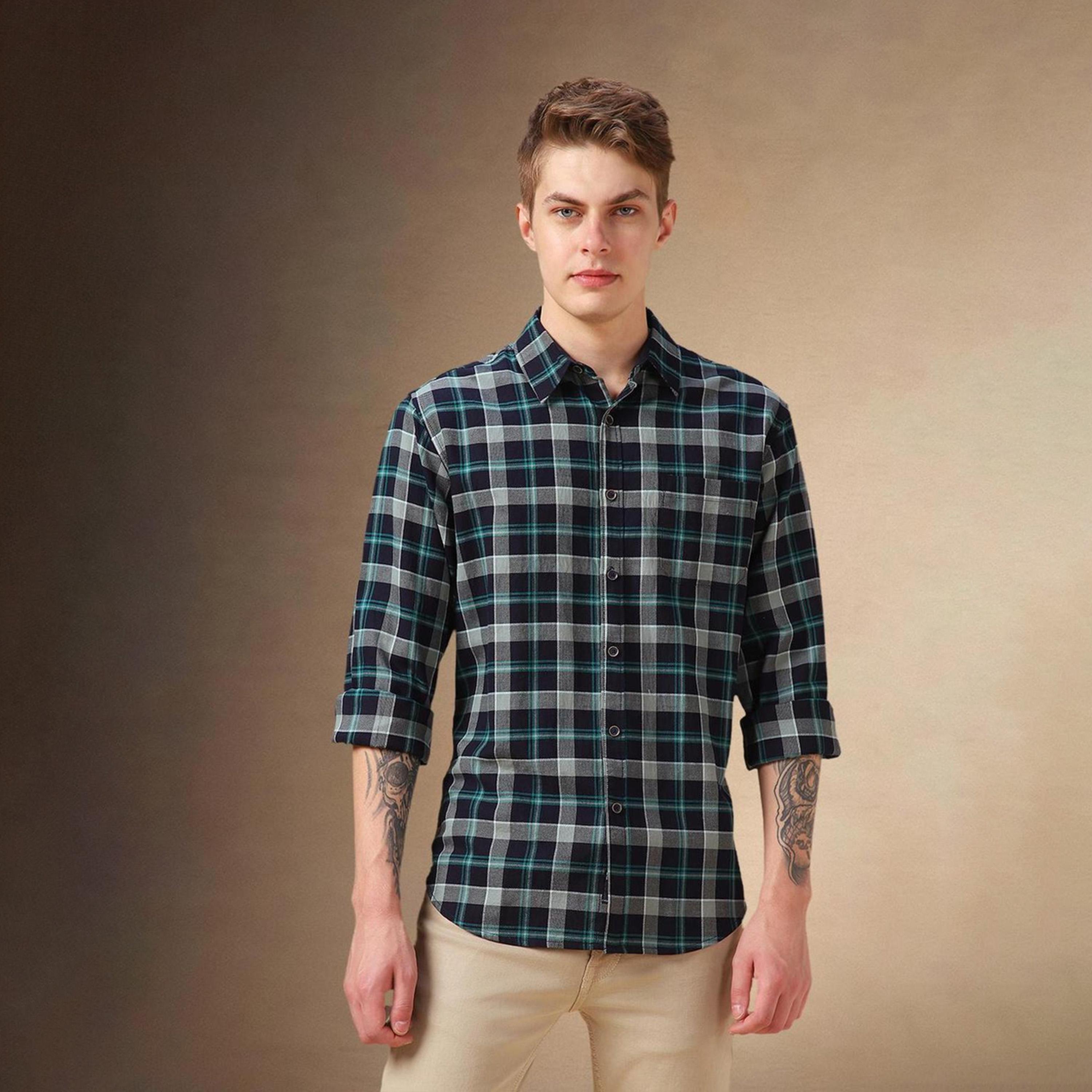 دينيس لينغو× ستايلي-  قميص كاجوال للرجال ياقة واسعة قماش ترتان قطن قصة مريحة-men-clothing-shirts-image-6