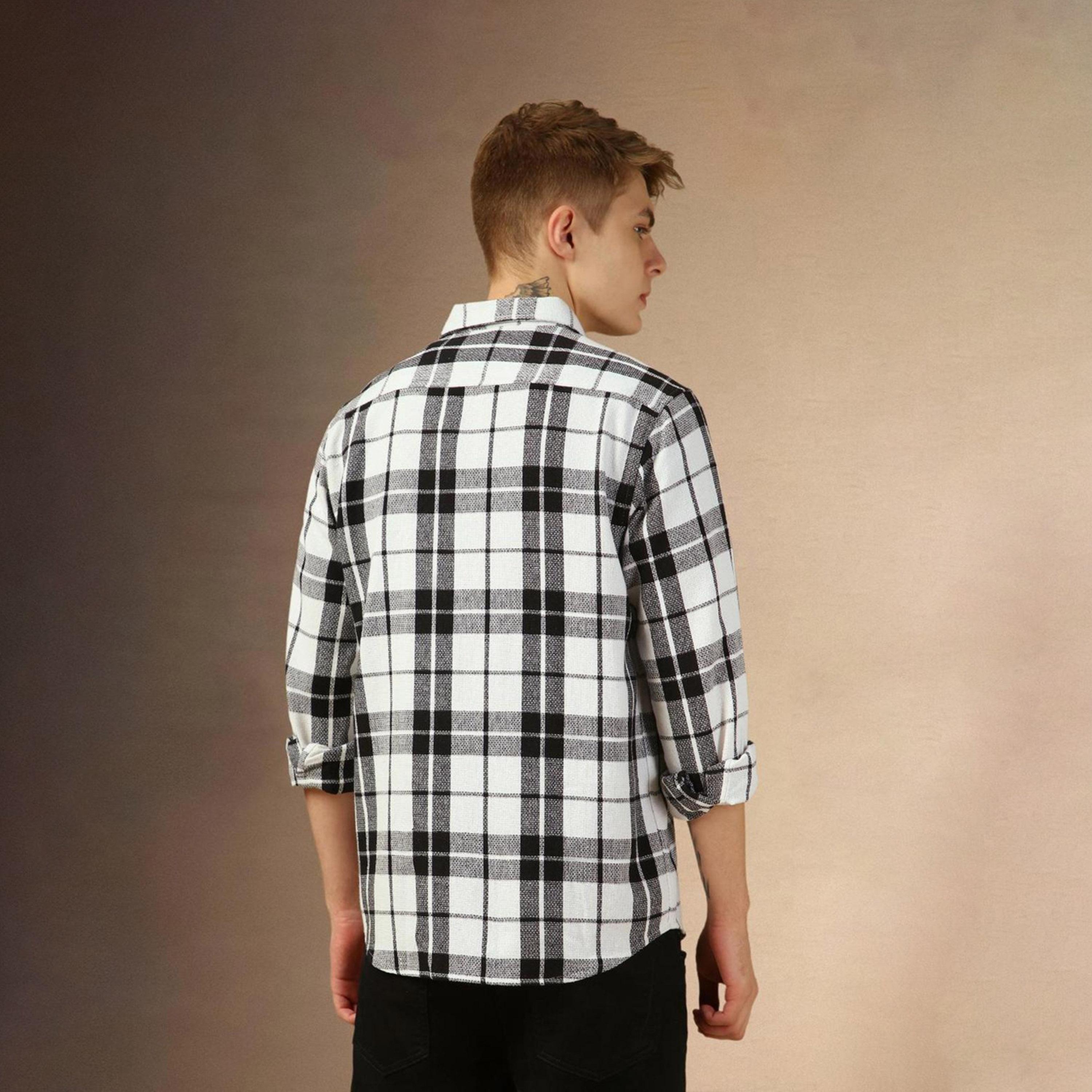 دينيس لينغو× ستايلي-  قميص كاجوال من القطن الخالص قصة مريحة ومربعات ترتان وياقة واسعة-men-clothing-shirts-image-2