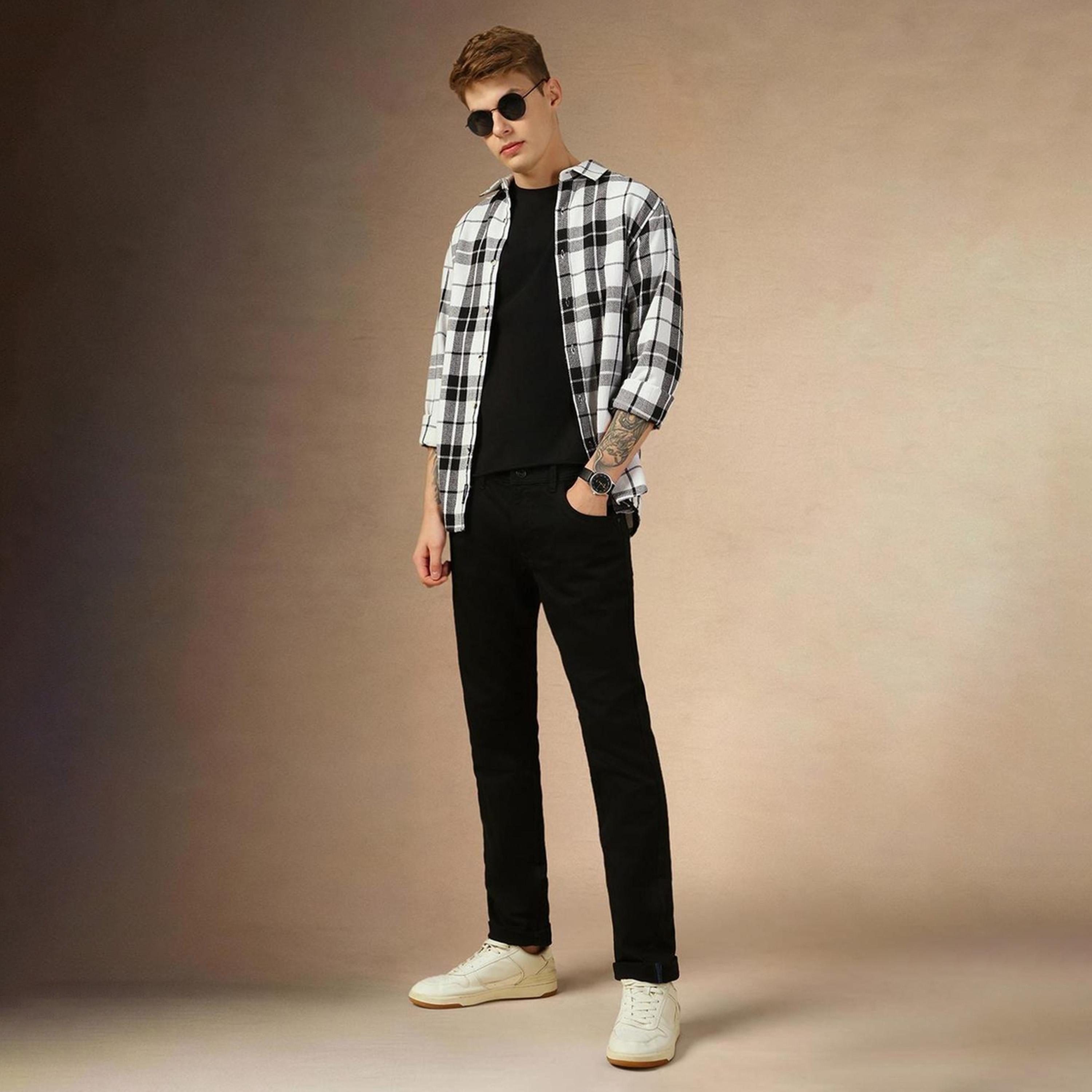 دينيس لينغو× ستايلي-  قميص كاجوال من القطن الخالص قصة مريحة ومربعات ترتان وياقة واسعة-men-clothing-shirts-image-6