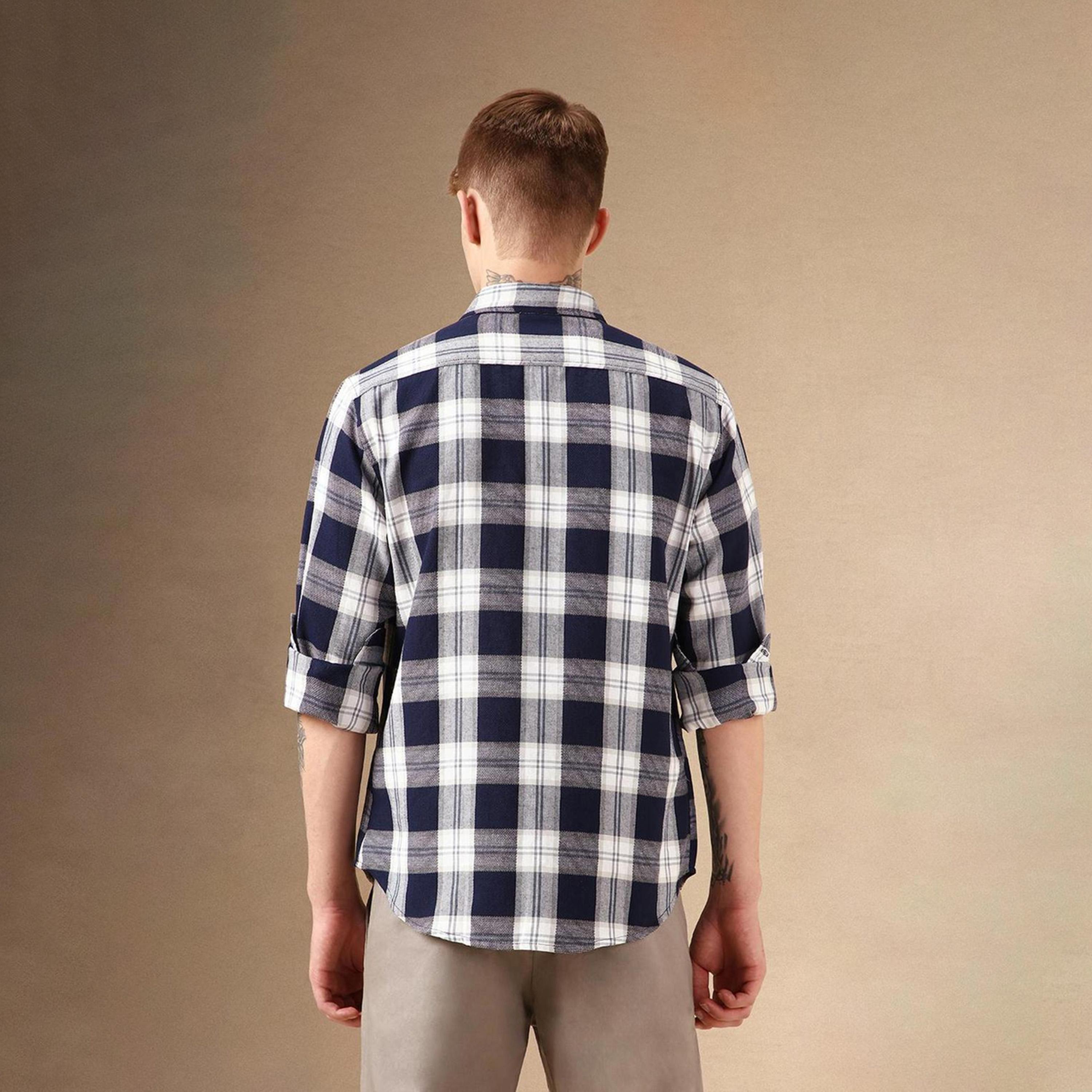 دينيس لينغو× ستايلي-  قميص كاجوال للرجال ياقة واسعة قماش ترتان قطن ذو مقاس مريح-men-clothing-shirts-image-3
