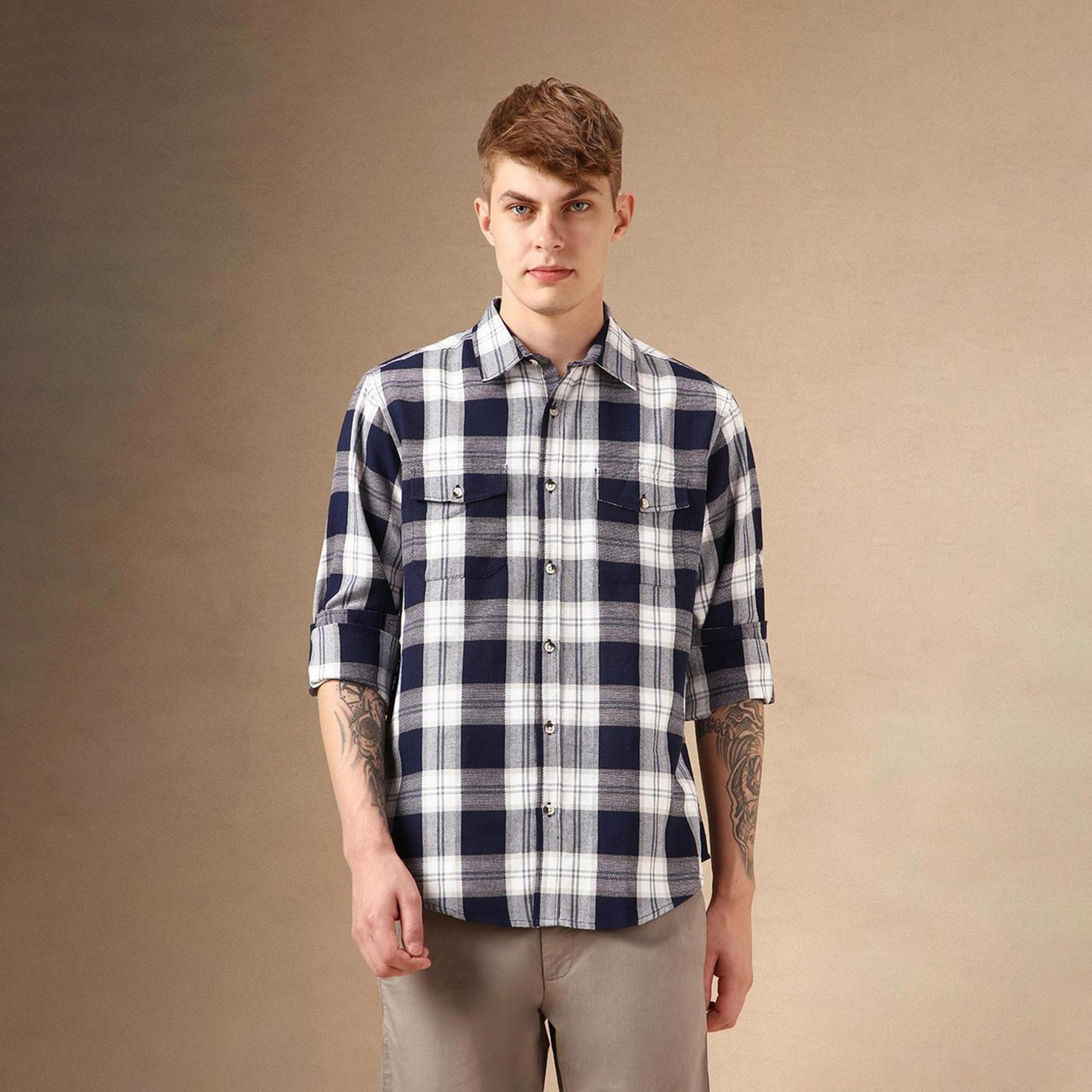 دينيس لينغو× ستايلي-  قميص كاجوال للرجال ياقة واسعة قماش ترتان قطن ذو مقاس مريح-men-clothing-shirts-image-5
