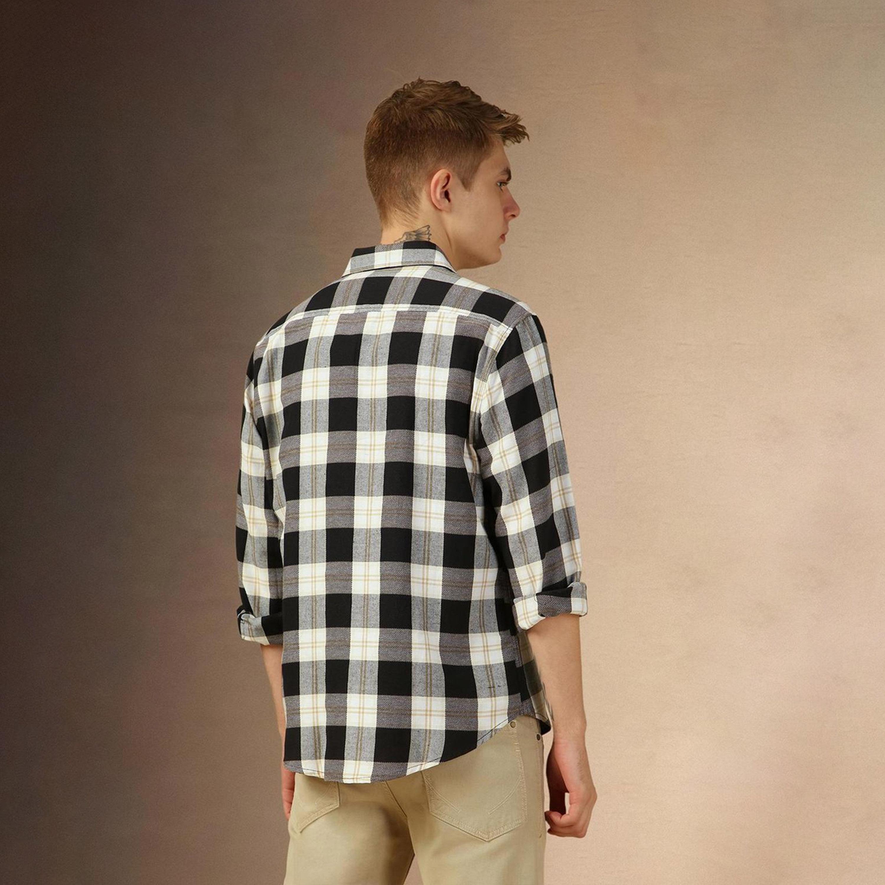 Dennis Lingo X Styli Black Relaxed Fit Buffalo Checks Checked Spread Collar Pure Cotton Casual Shirt-men-clothing-shirts-image-4