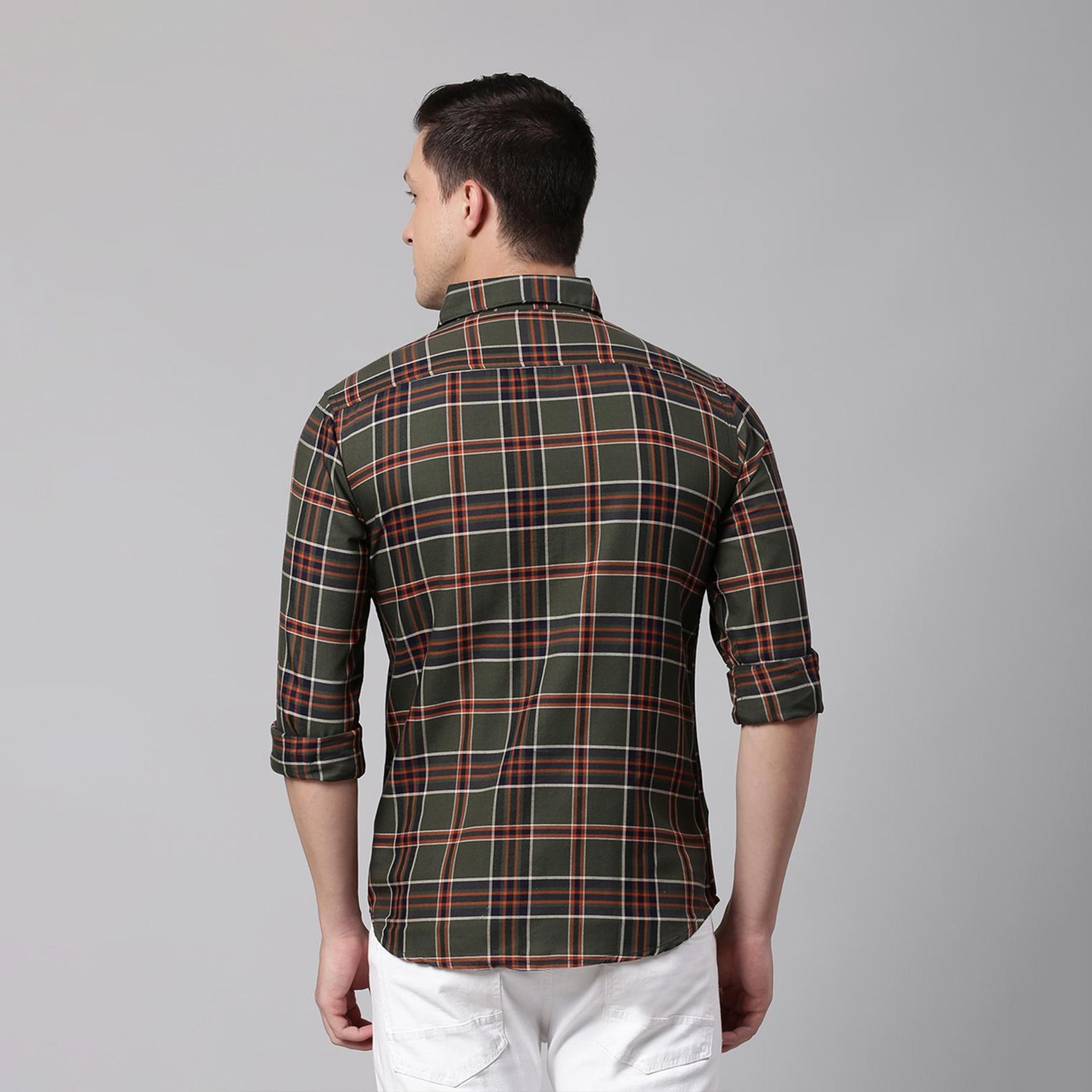 دينيس لينغو× ستايلي-  قميص كاجوال بمربعات قماش ترتان قصة ضيقة لون أخضر-men-clothing-shirts-image-2