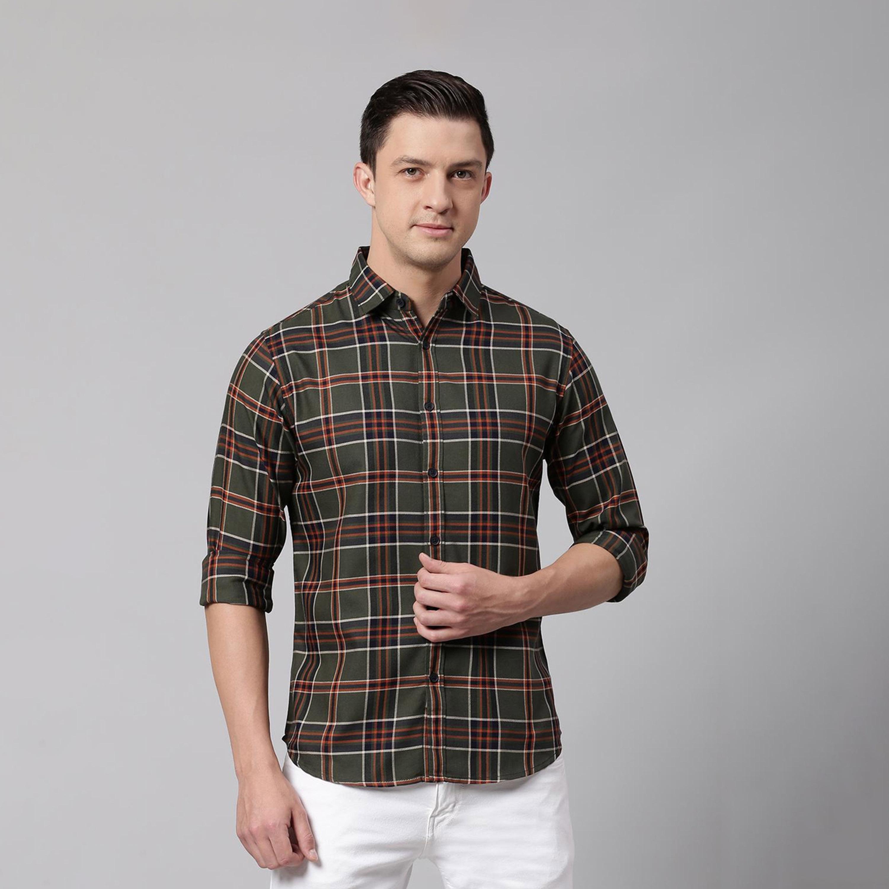 دينيس لينغو× ستايلي-  قميص كاجوال بمربعات قماش ترتان قصة ضيقة لون أخضر-men-clothing-shirts-image-8