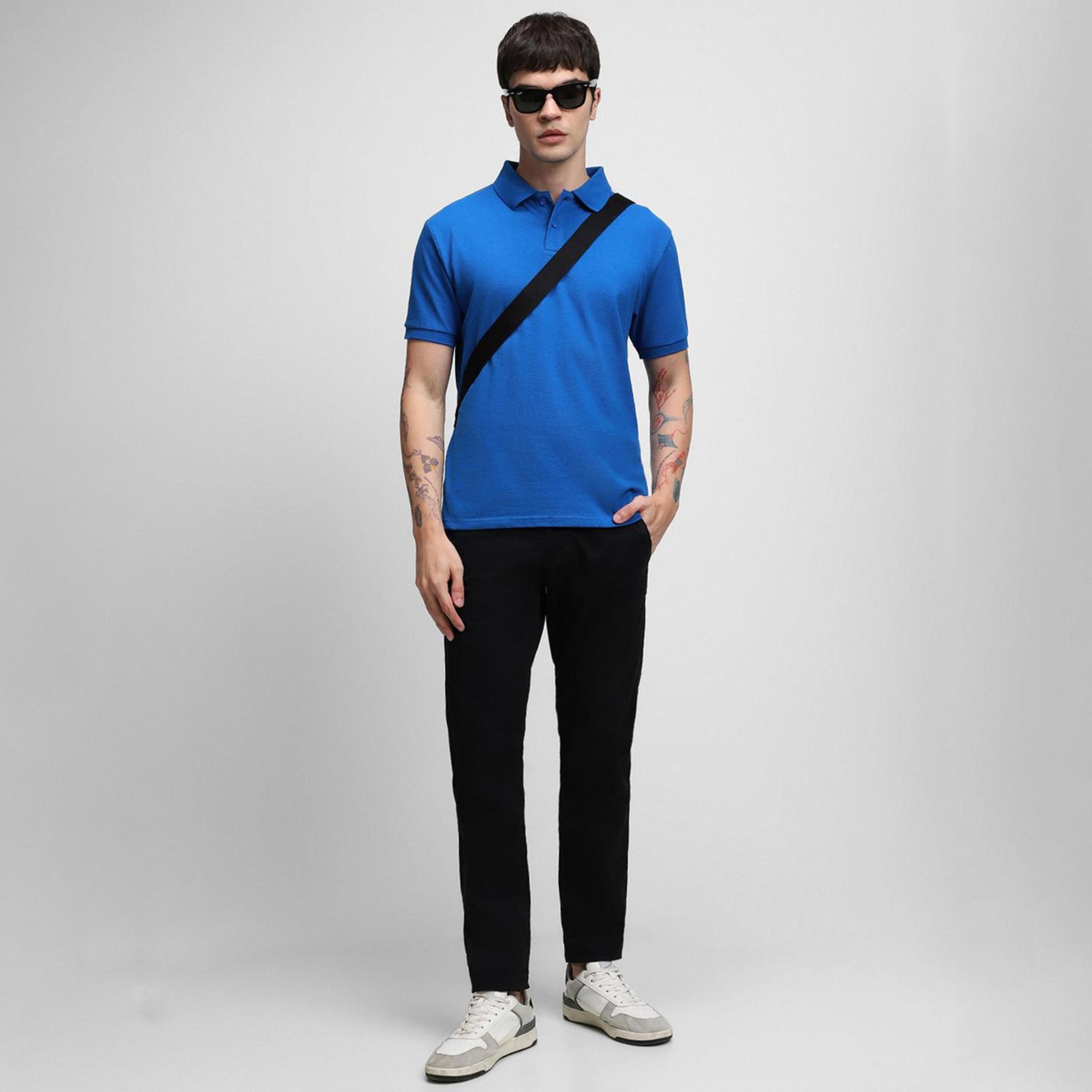 Dennis Lingo X Styli Blue Polo Collar Slim Fit Pure Cotton Casual T-shirt-men-clothing-tshirtsandpolos-tshirts-image-1