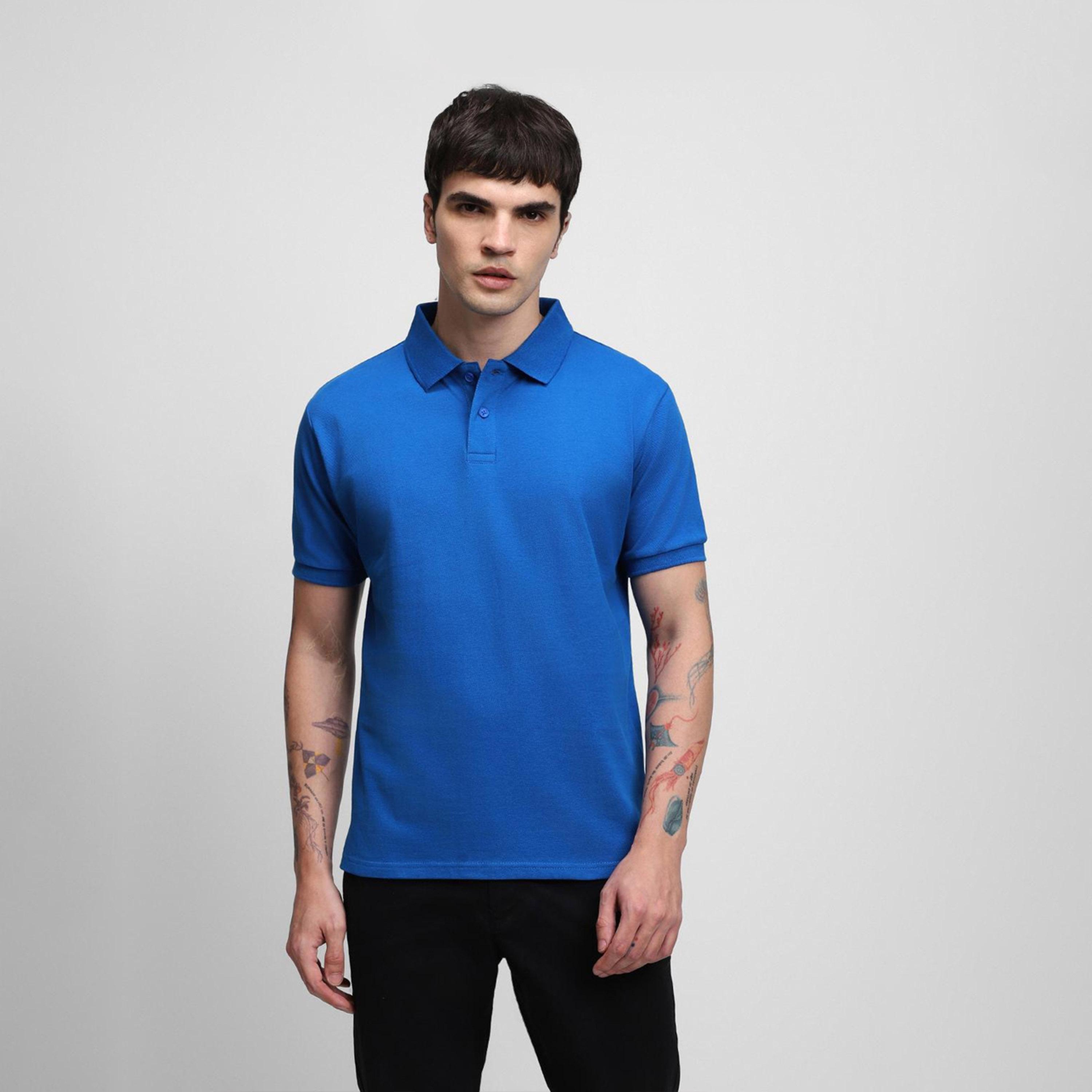 Dennis Lingo X Styli Blue Polo Collar Slim Fit Pure Cotton Casual T-shirt-men-clothing-tshirtsandpolos-tshirts-image-2