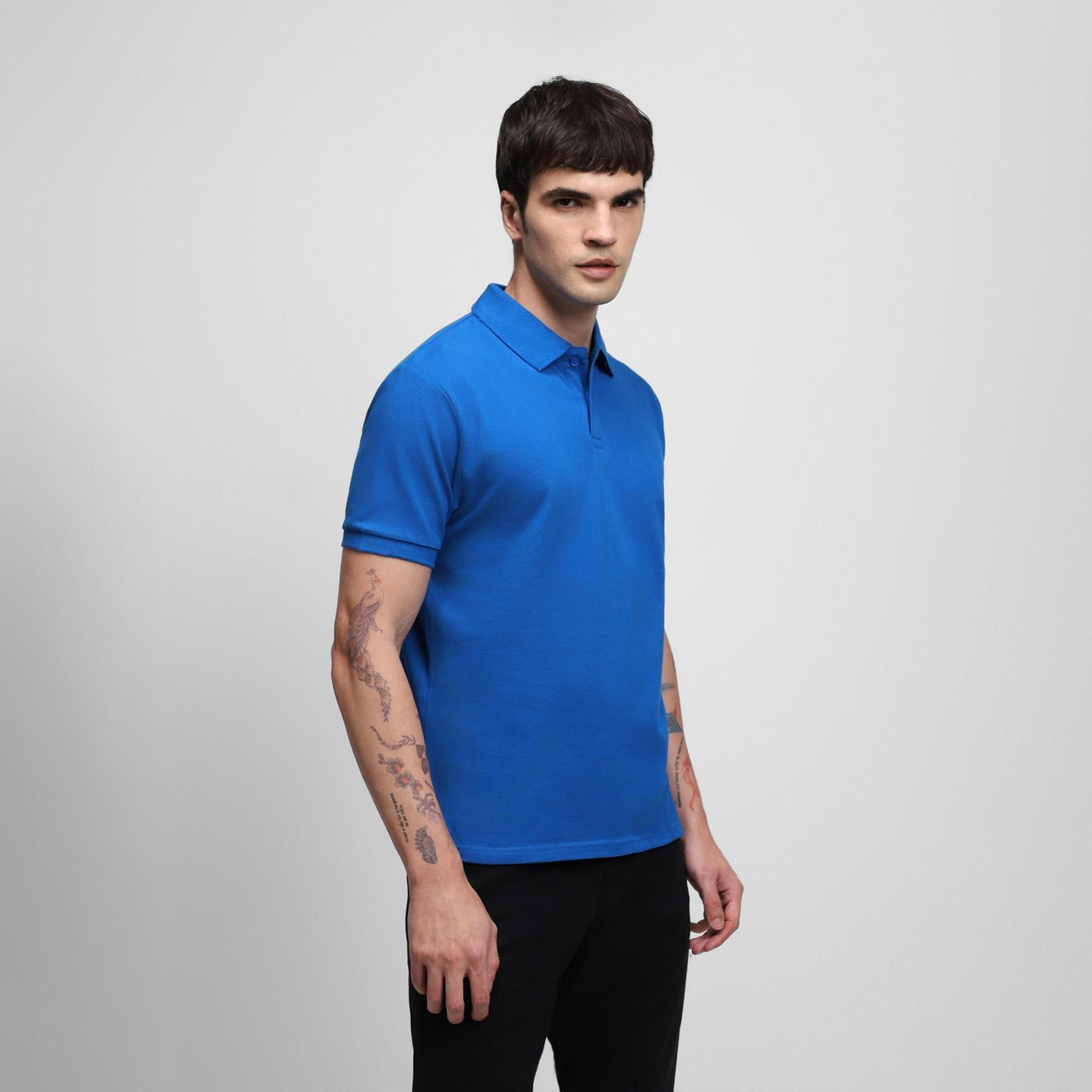 Dennis Lingo X Styli Blue Polo Collar Slim Fit Pure Cotton Casual T-shirt-men-clothing-tshirtsandpolos-tshirts-image-3
