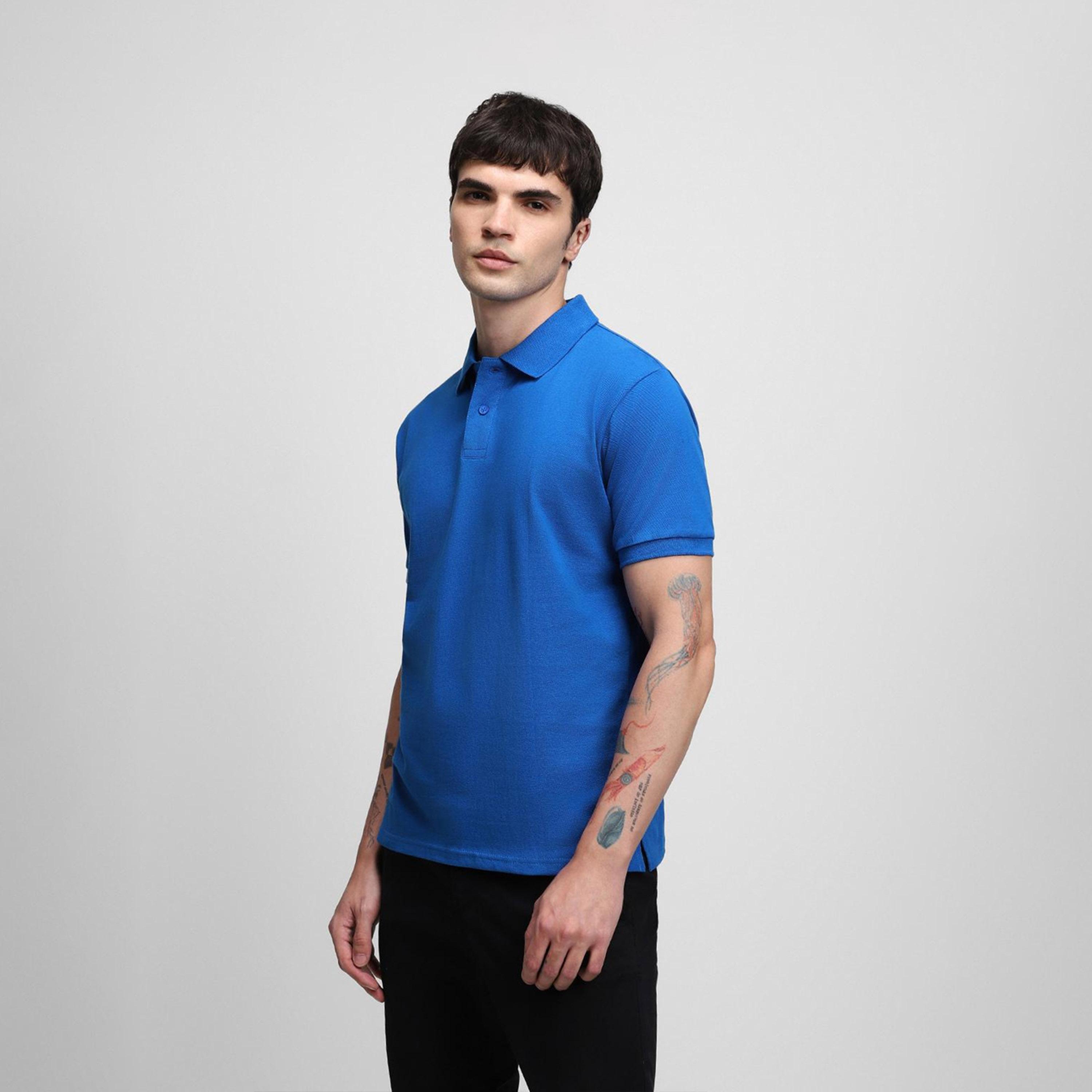Dennis Lingo X Styli Blue Polo Collar Slim Fit Pure Cotton Casual T-shirt-men-clothing-tshirtsandpolos-tshirts-image-4
