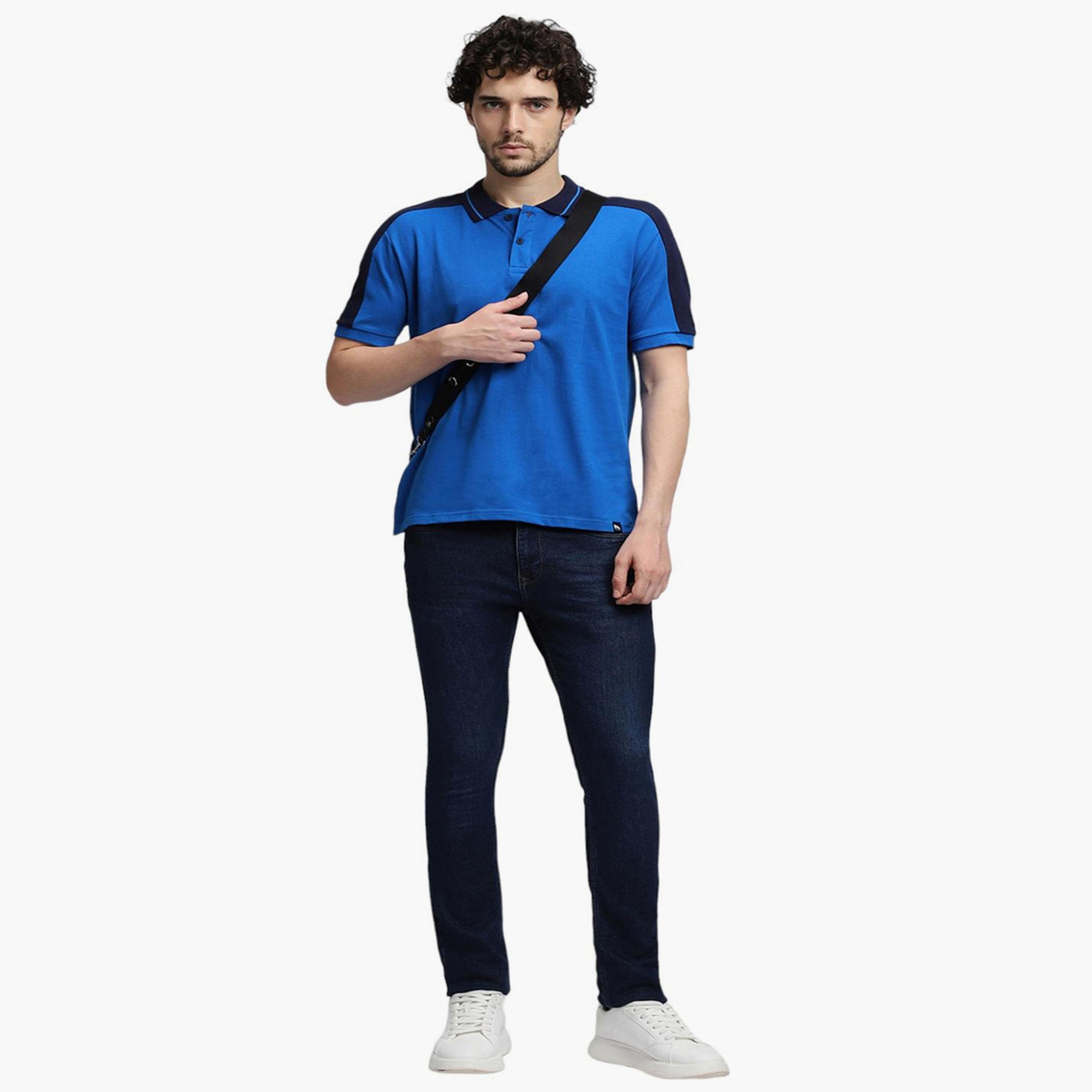 دينيس لينغو× ستايلي-  تي شيرت بقصة ضيقة قطن خالص ياقة بولو باللون الأزرق-men-clothing-tshirtsandpolos-tshirts-image-1