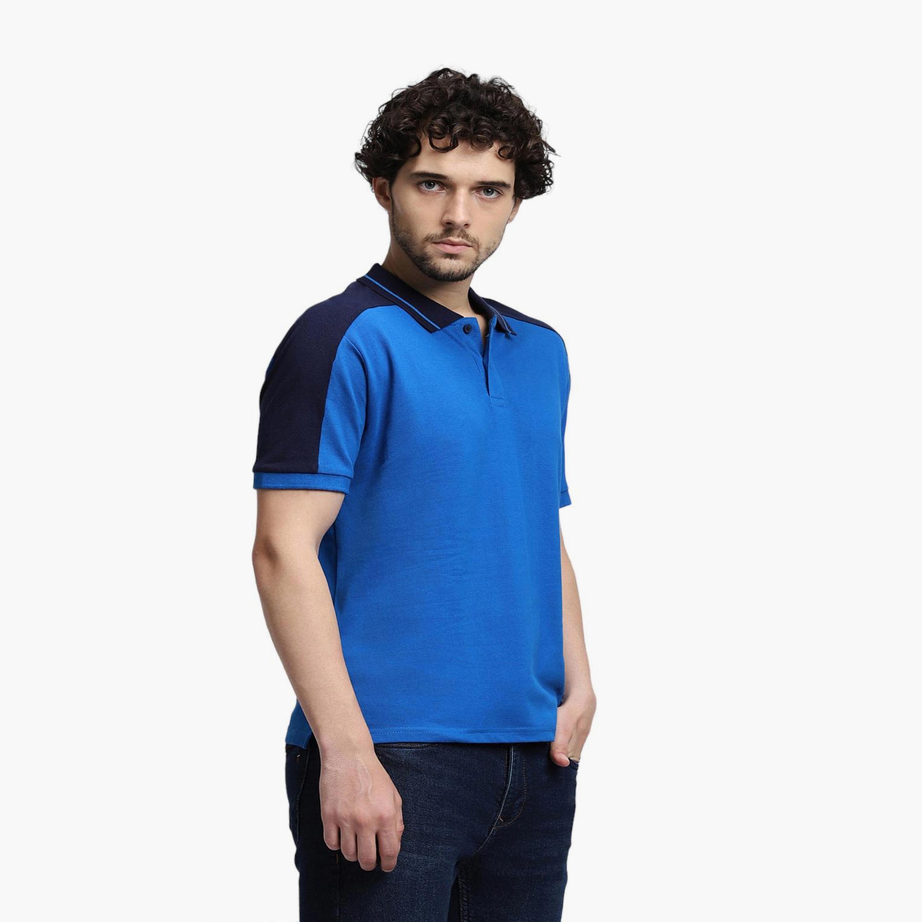 دينيس لينغو× ستايلي-  تي شيرت بقصة ضيقة قطن خالص ياقة بولو باللون الأزرق-men-clothing-tshirtsandpolos-tshirts-image-3