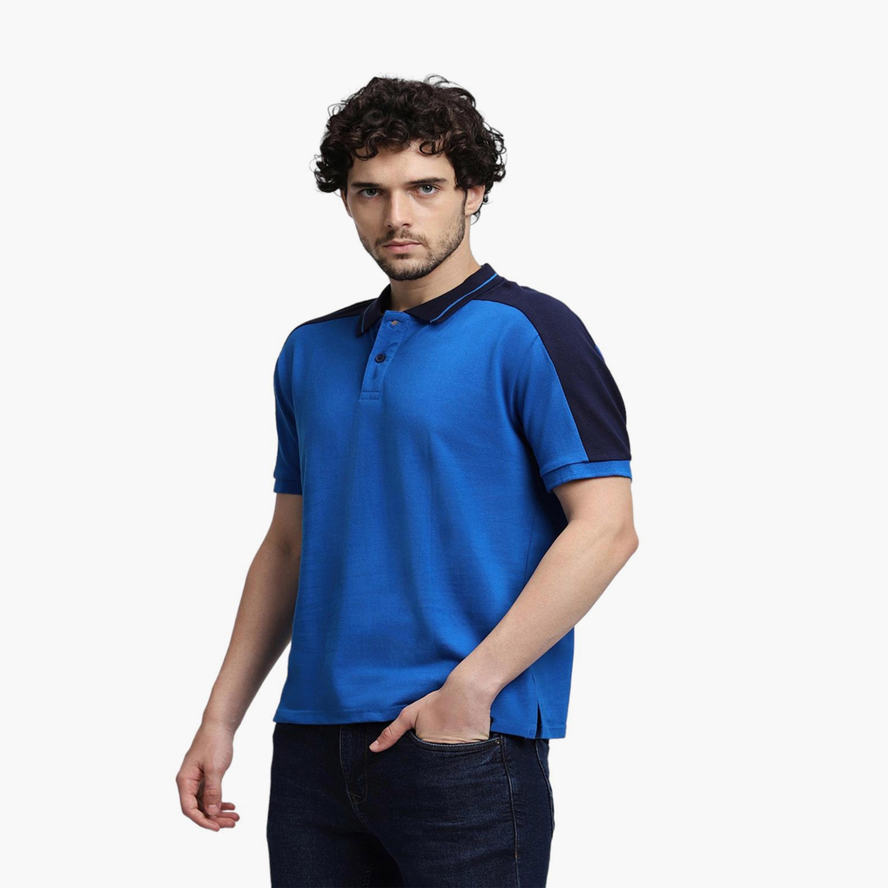 دينيس لينغو× ستايلي-  تي شيرت بقصة ضيقة قطن خالص ياقة بولو باللون الأزرق-men-clothing-tshirtsandpolos-tshirts-image-4