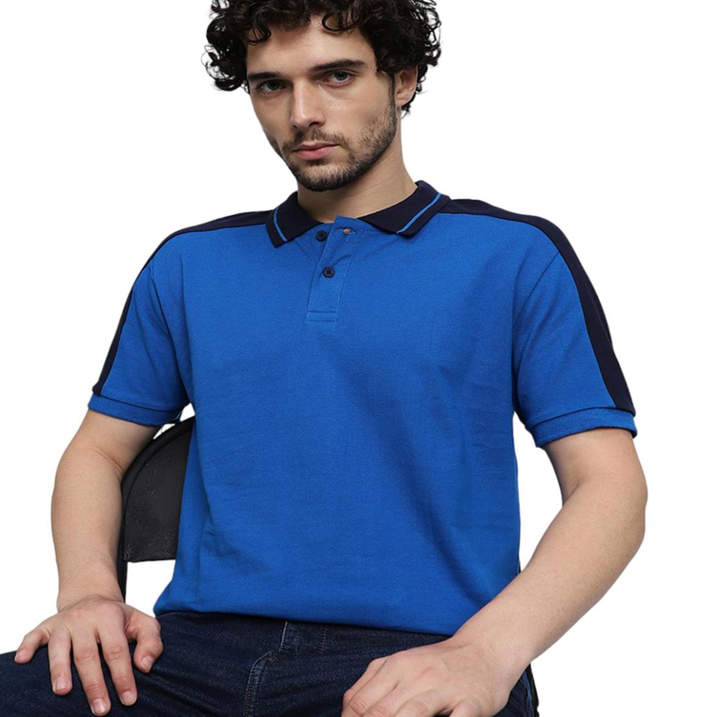 دينيس لينغو× ستايلي-  تي شيرت بقصة ضيقة قطن خالص ياقة بولو باللون الأزرق-men-clothing-tshirtsandpolos-tshirts-image-6