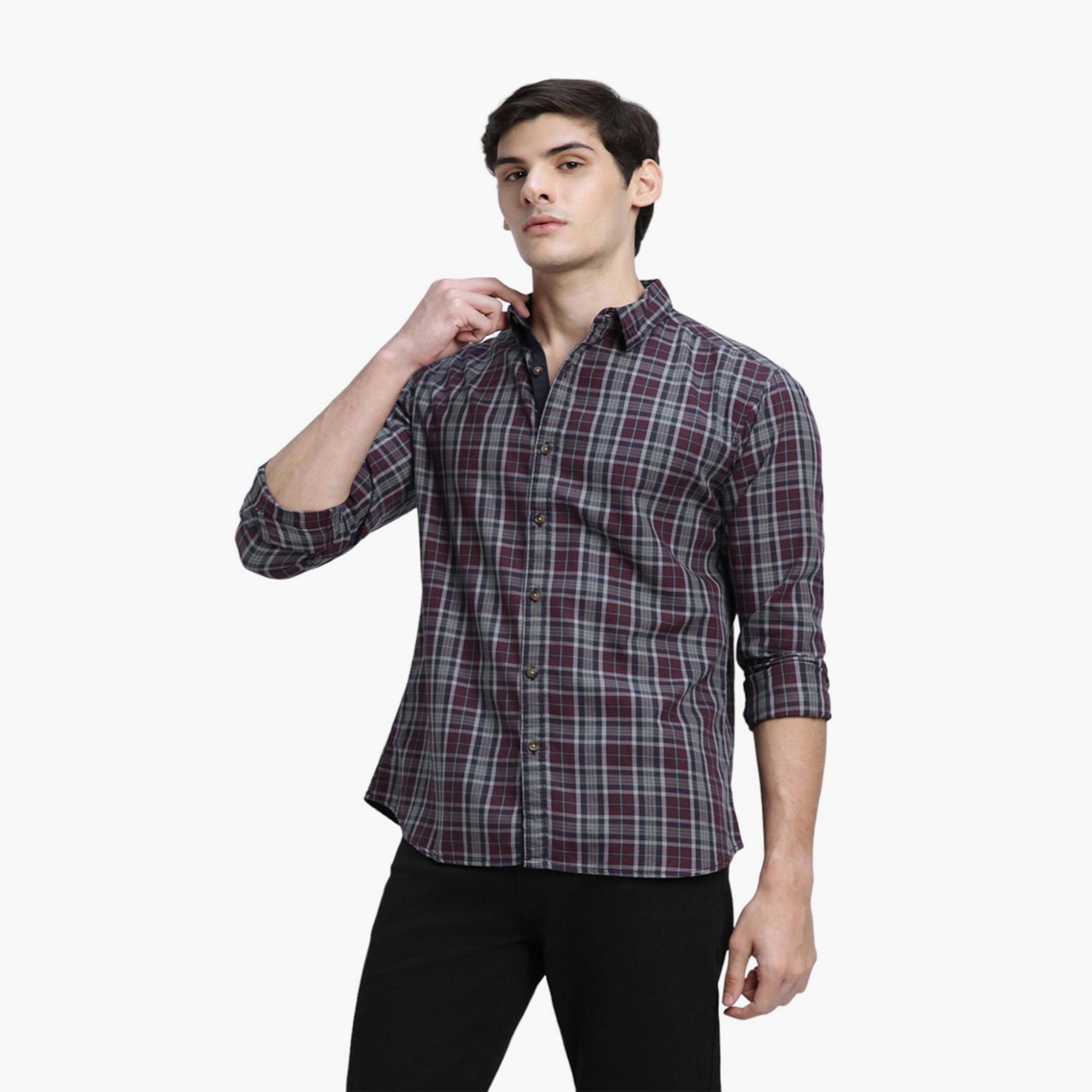 دينيس لينغو× ستايلي-  قميص كاجوال قطن خالص بقصة ضيقة قماش ترتان-men-clothing-shirts-image-3