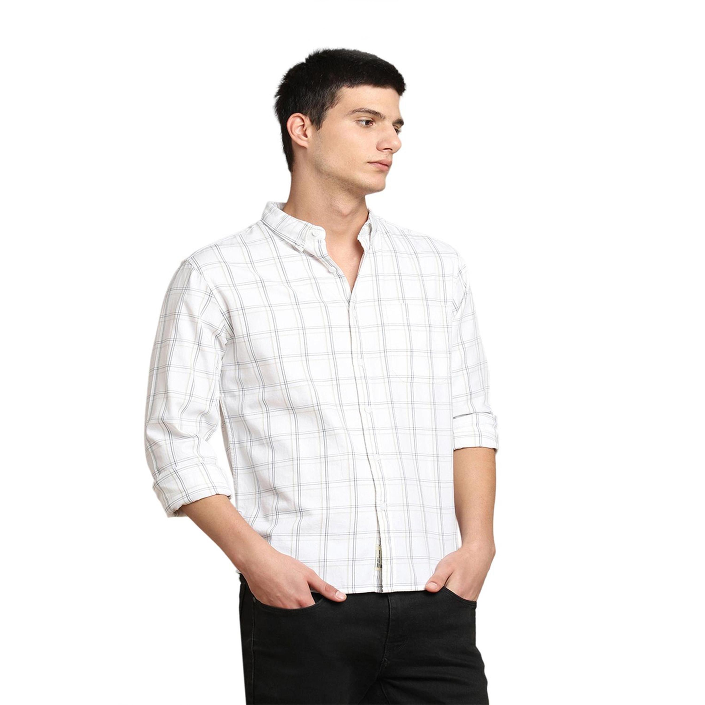 دينيس لينغو× ستايلي-  قميص أبيض كاجوال قماش ترتان قصة ضيقة قطن خالص-men-clothing-shirts-image-3