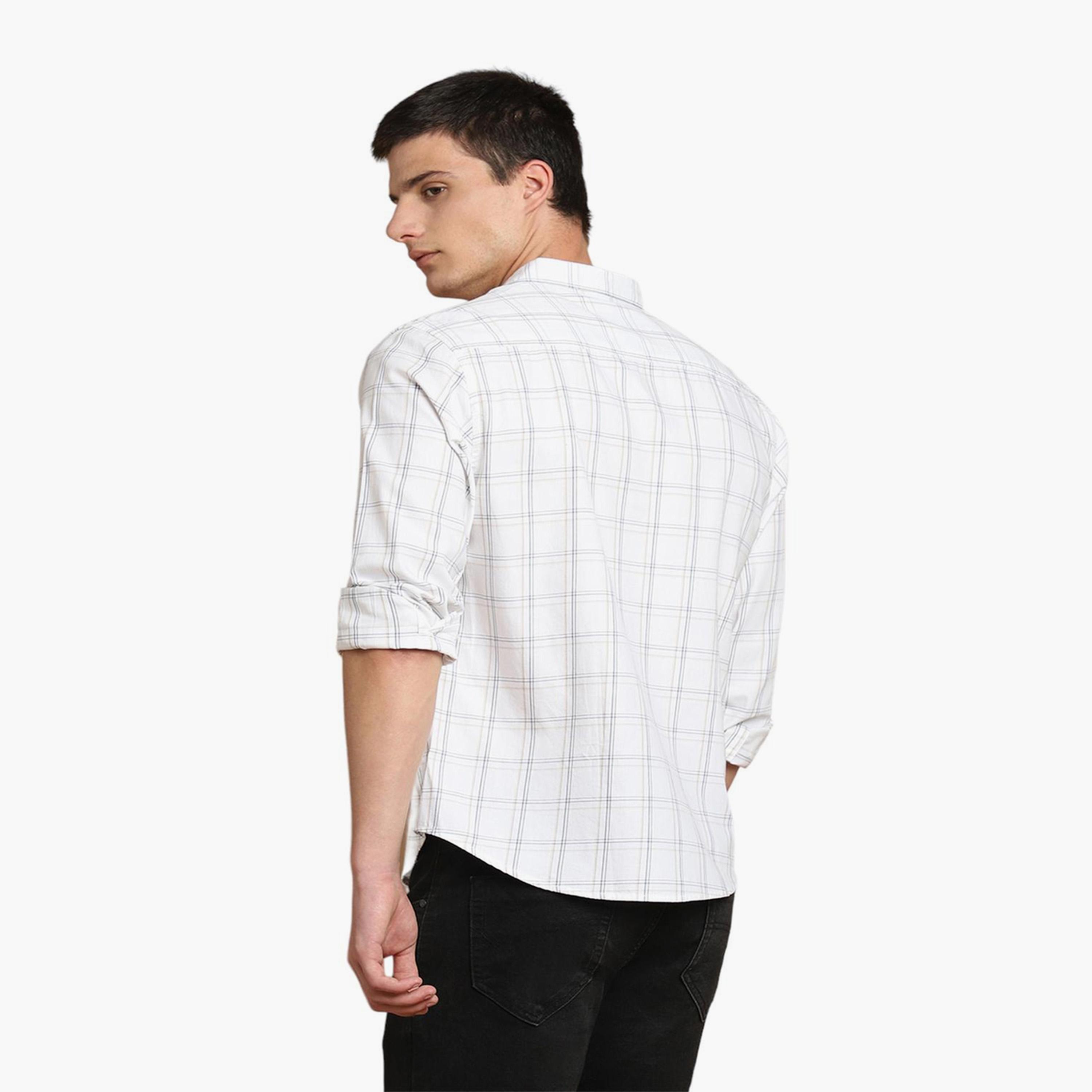دينيس لينغو× ستايلي-  قميص أبيض كاجوال قماش ترتان قصة ضيقة قطن خالص-men-clothing-shirts-image-5