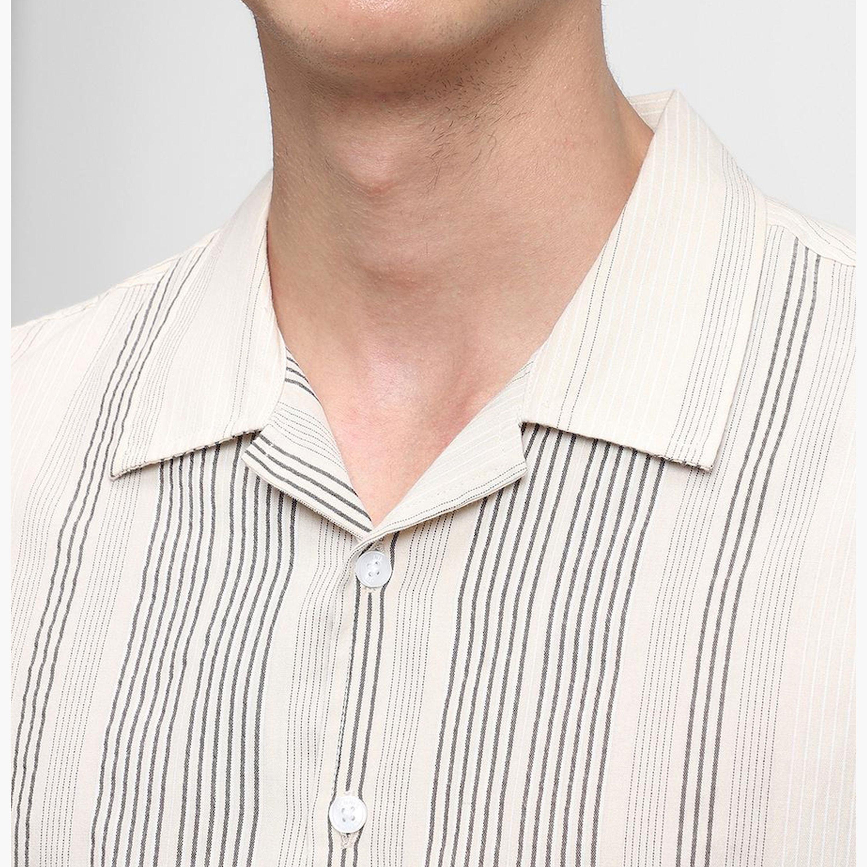 دينيس لينغو× ستايلي-  قميص كاكي مخطط عمودي قطن خالص-men-clothing-shirts-image-7