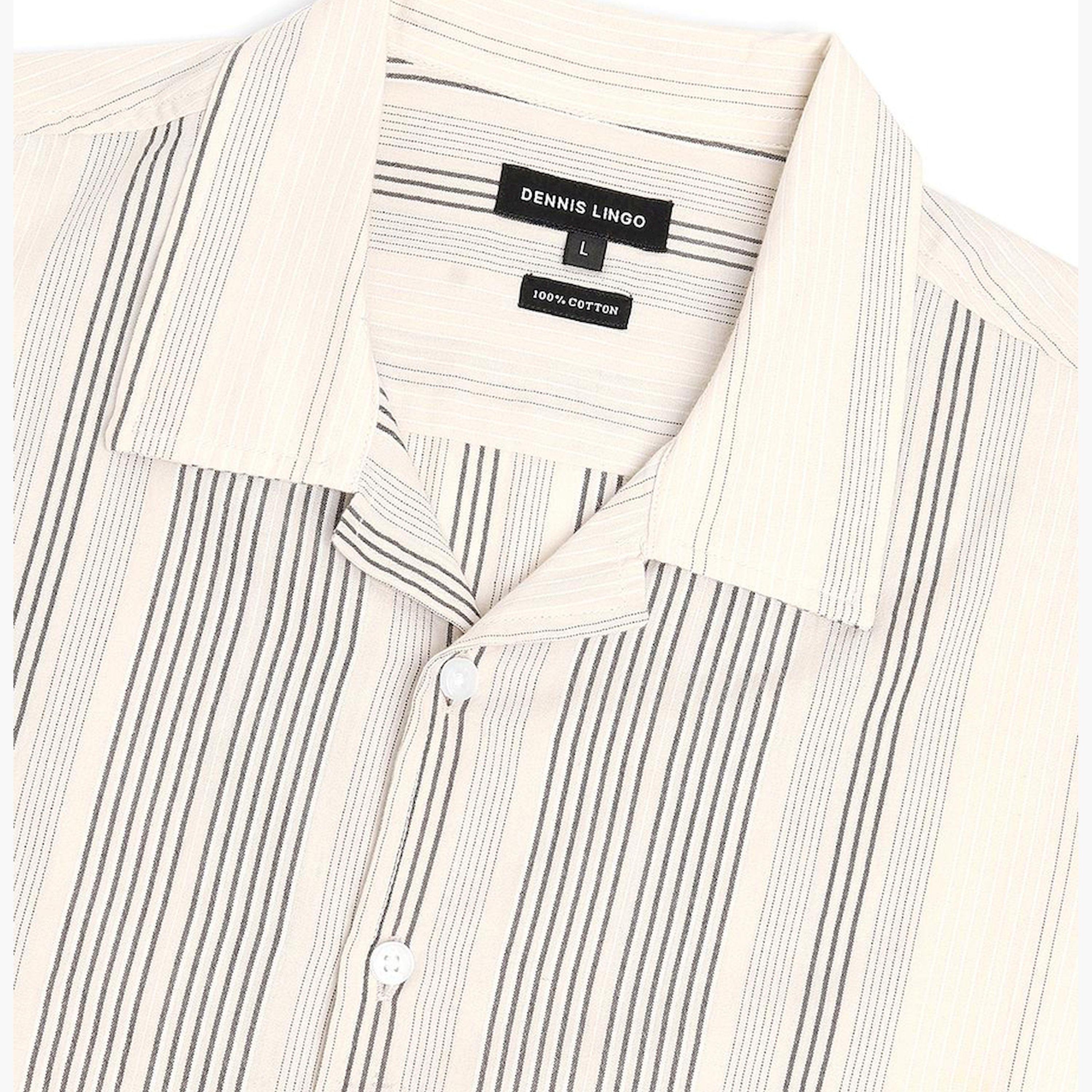 دينيس لينغو× ستايلي-  قميص كاكي مخطط عمودي قطن خالص-men-clothing-shirts-image-8