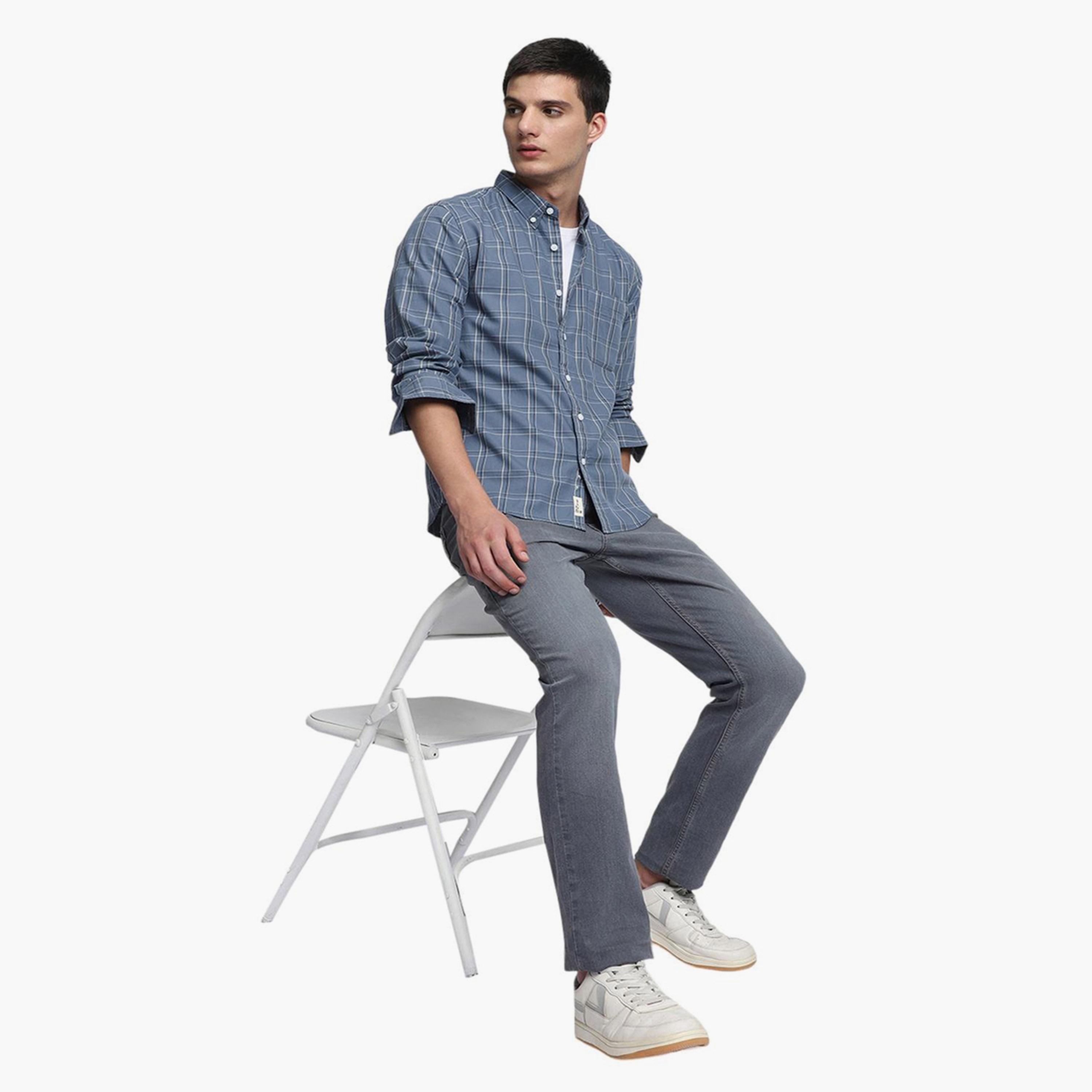 دينيس لينغو× ستايلي-  قميص كاجوال قطن خالص بقصة ضيقة قماش ترتان المربعات-men-clothing-shirts-image-1