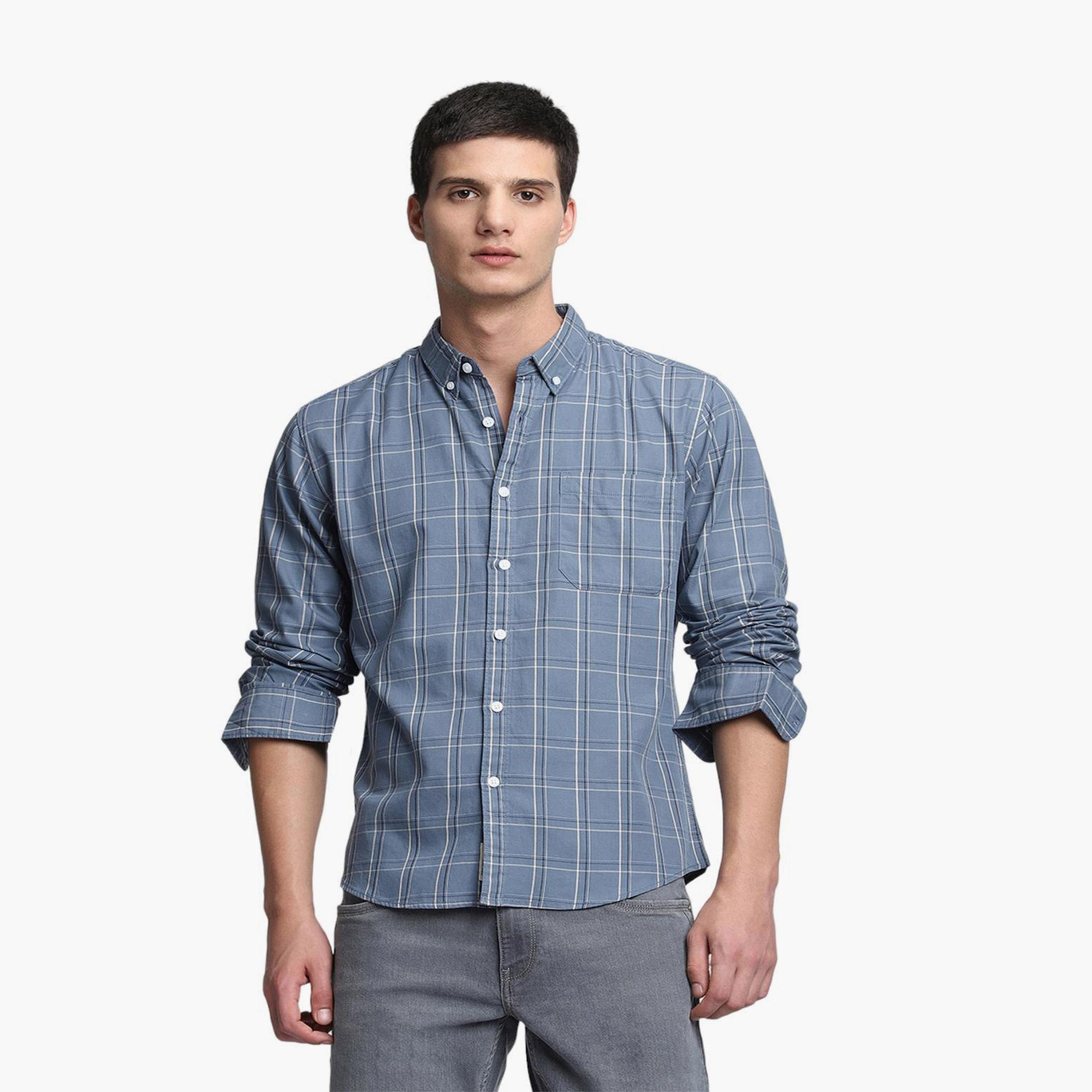 Dennis Lingo X Styli Blue Slim Fit Tartan Checks Pure Cotton Casual Shirt-men-clothing-shirts-image-2