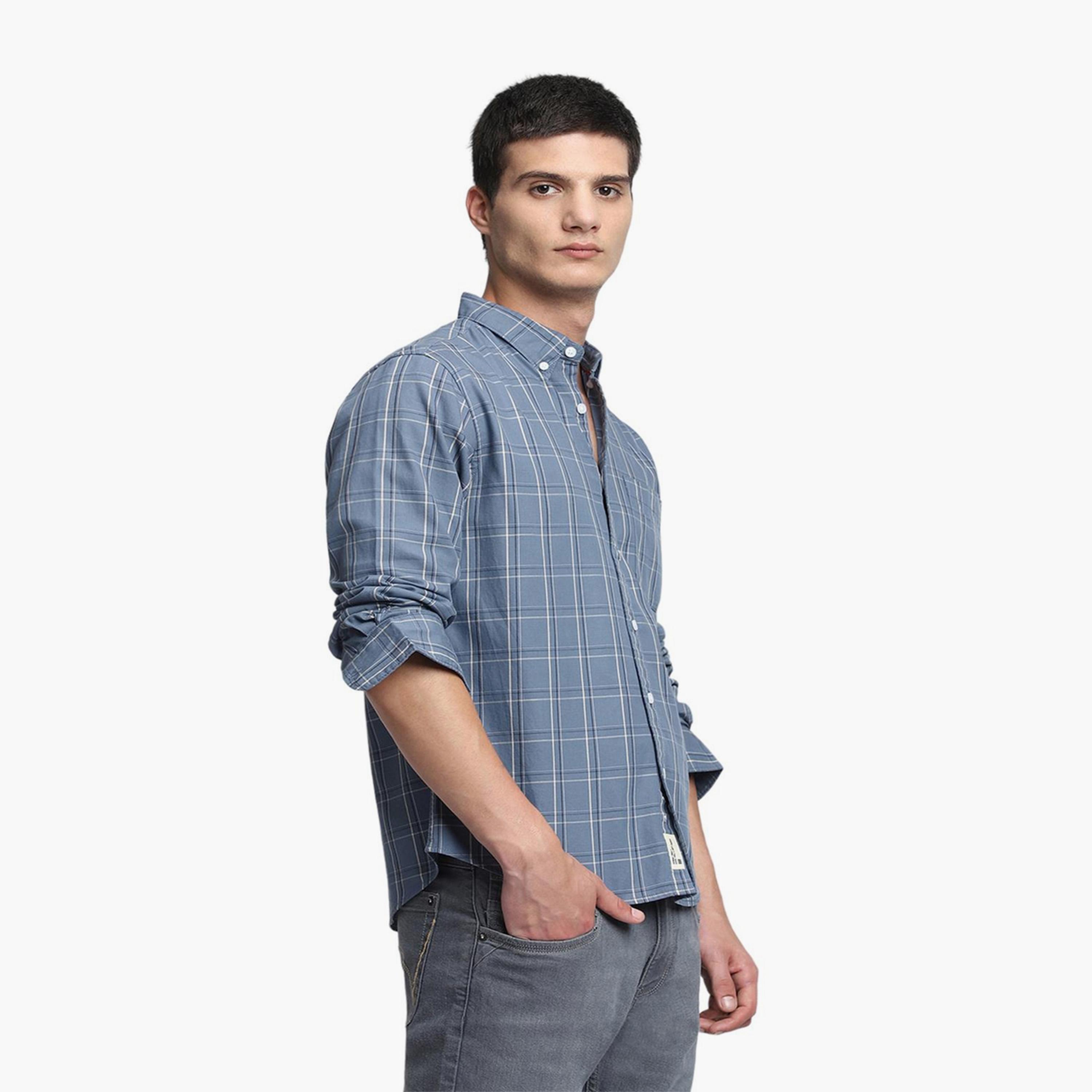 Dennis Lingo X Styli Blue Slim Fit Tartan Checks Pure Cotton Casual Shirt-men-clothing-shirts-image-3
