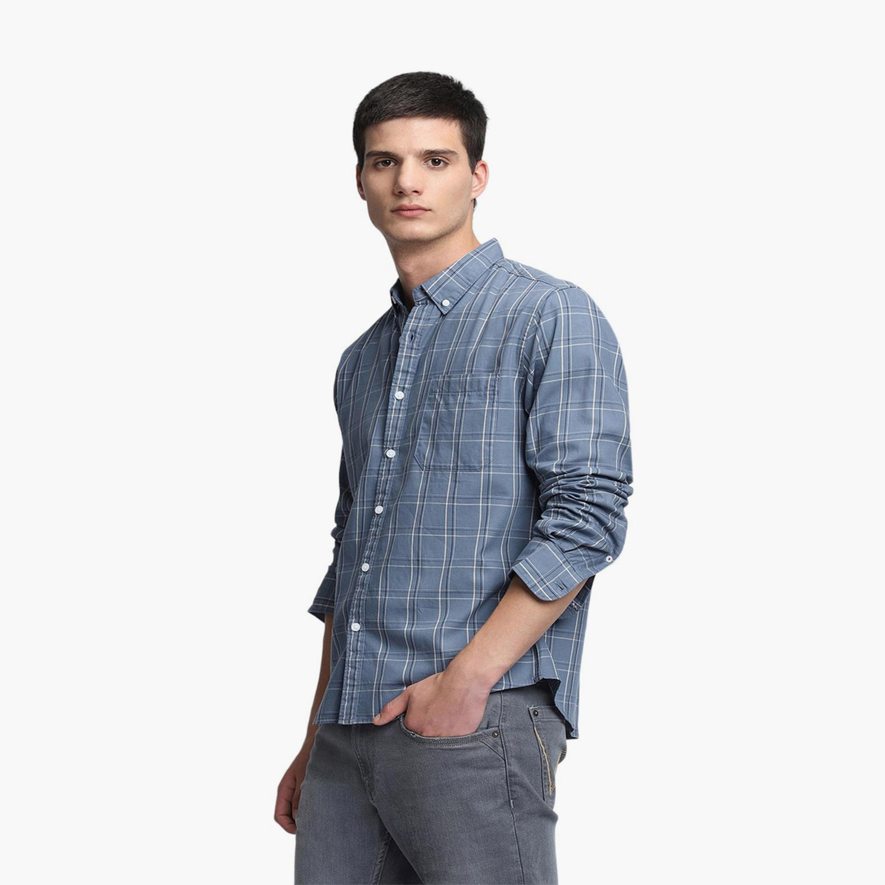 Dennis Lingo X Styli Blue Slim Fit Tartan Checks Pure Cotton Casual Shirt-men-clothing-shirts-image-4