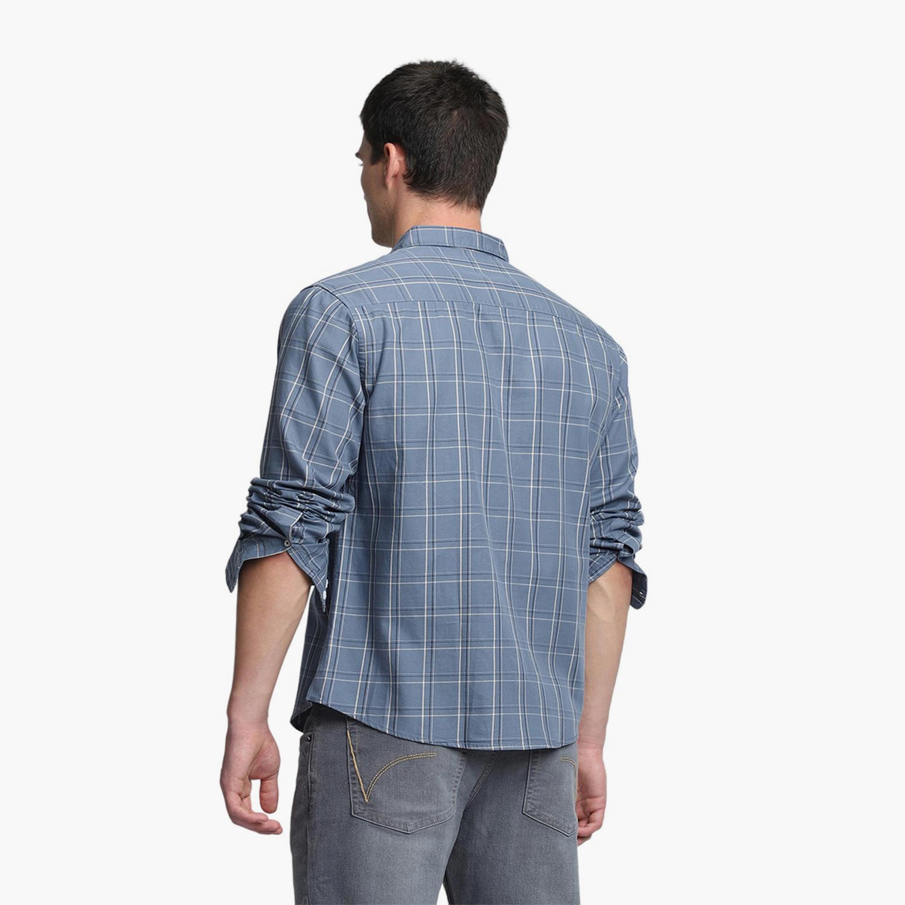 Dennis Lingo X Styli Blue Slim Fit Tartan Checks Pure Cotton Casual Shirt-men-clothing-shirts-image-5