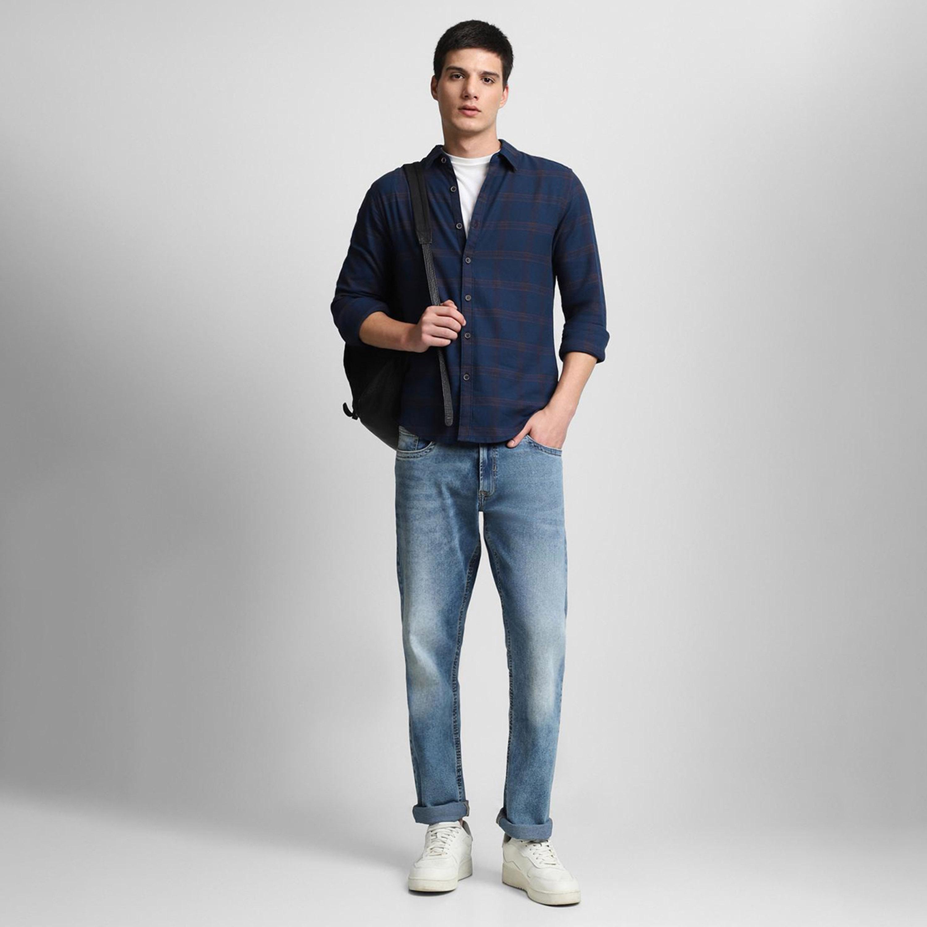 دينيس لينغو× ستايلي-  قميص كاجوال قطن خالص بقصة ضيقة قماش ترتان-men-clothing-shirts-image-1