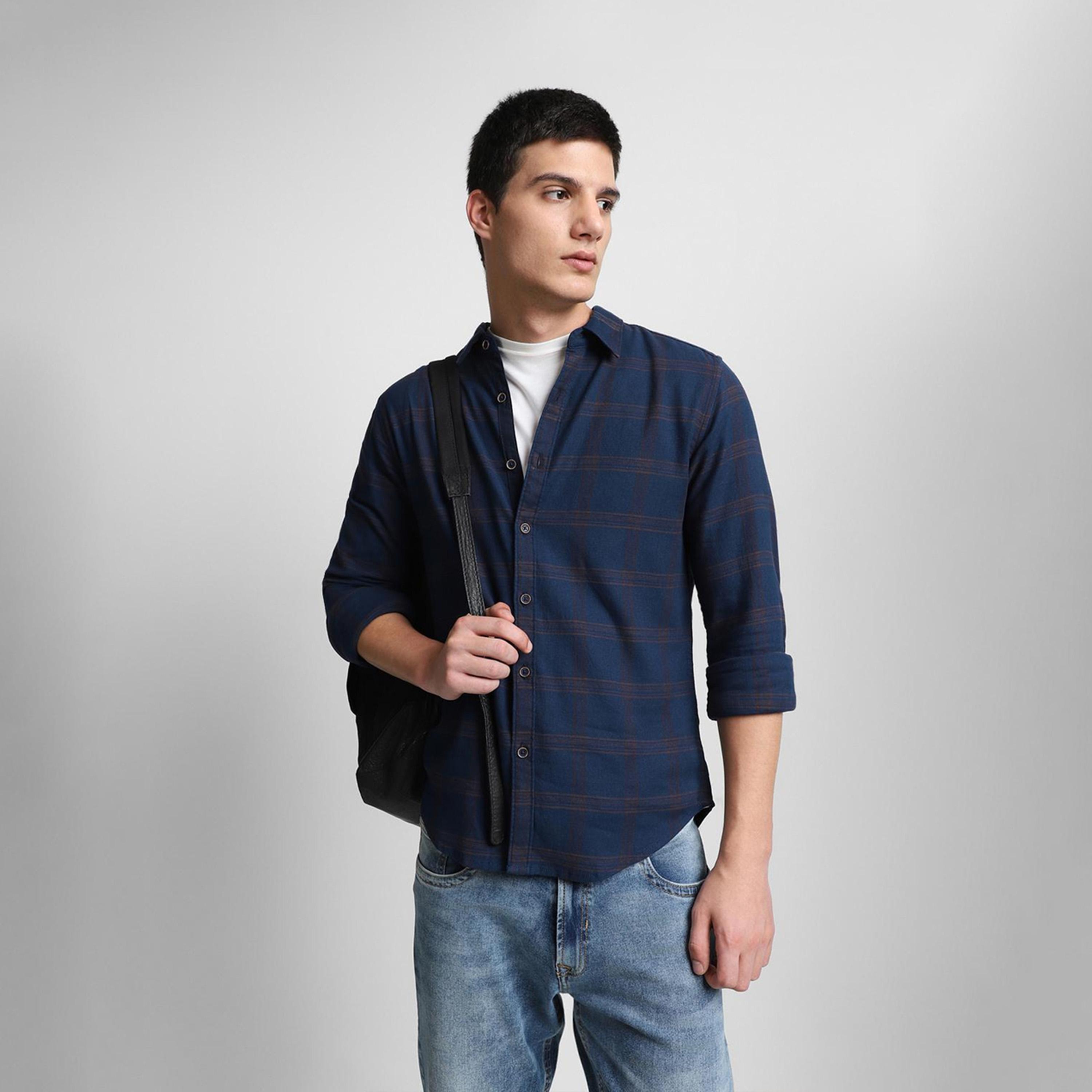 دينيس لينغو× ستايلي-  قميص كاجوال قطن خالص بقصة ضيقة قماش ترتان-men-clothing-shirts-image-5