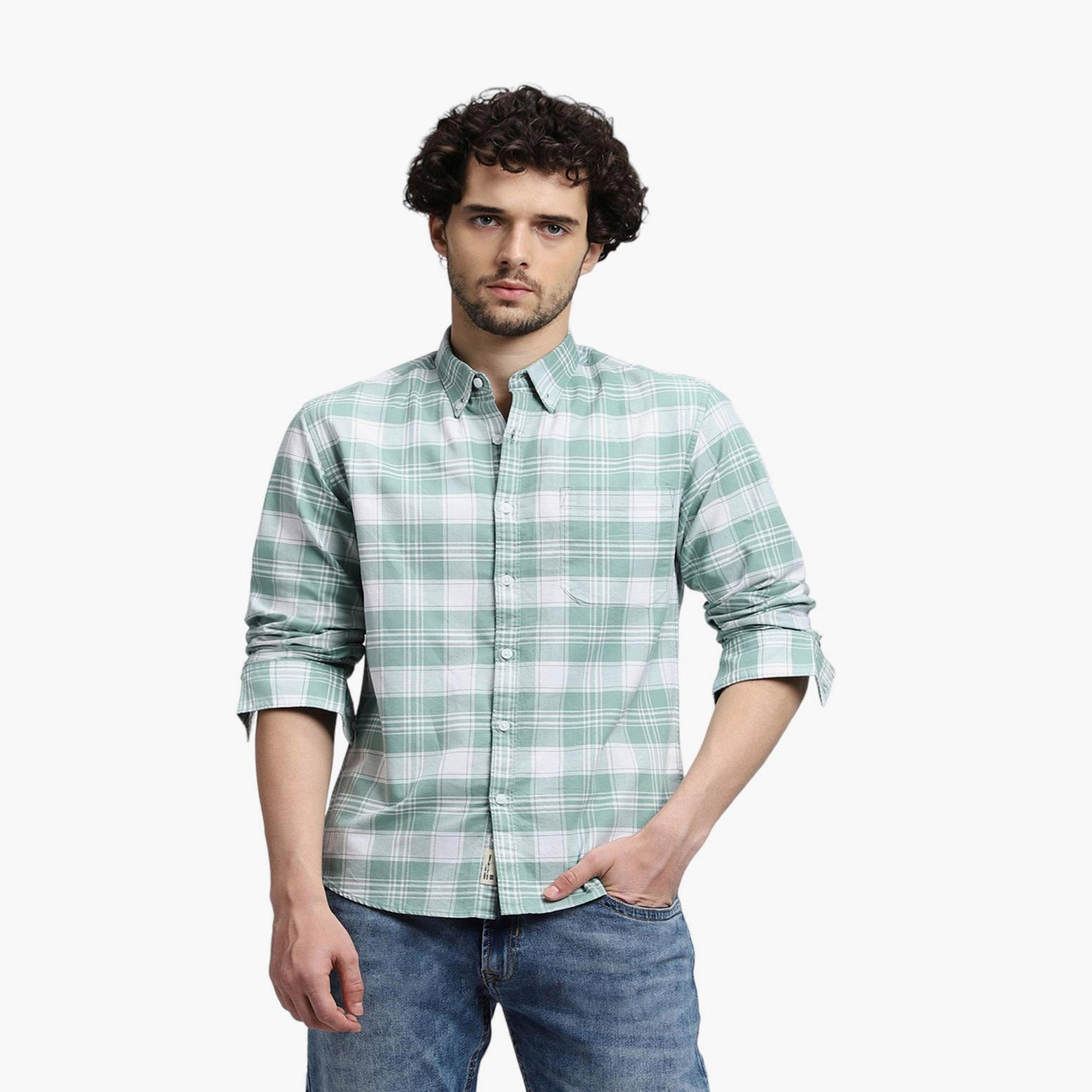 Dennis Lingo X Styli Green Checked Pure Cotton Casual Shirt-men-clothing-shirts-image-2