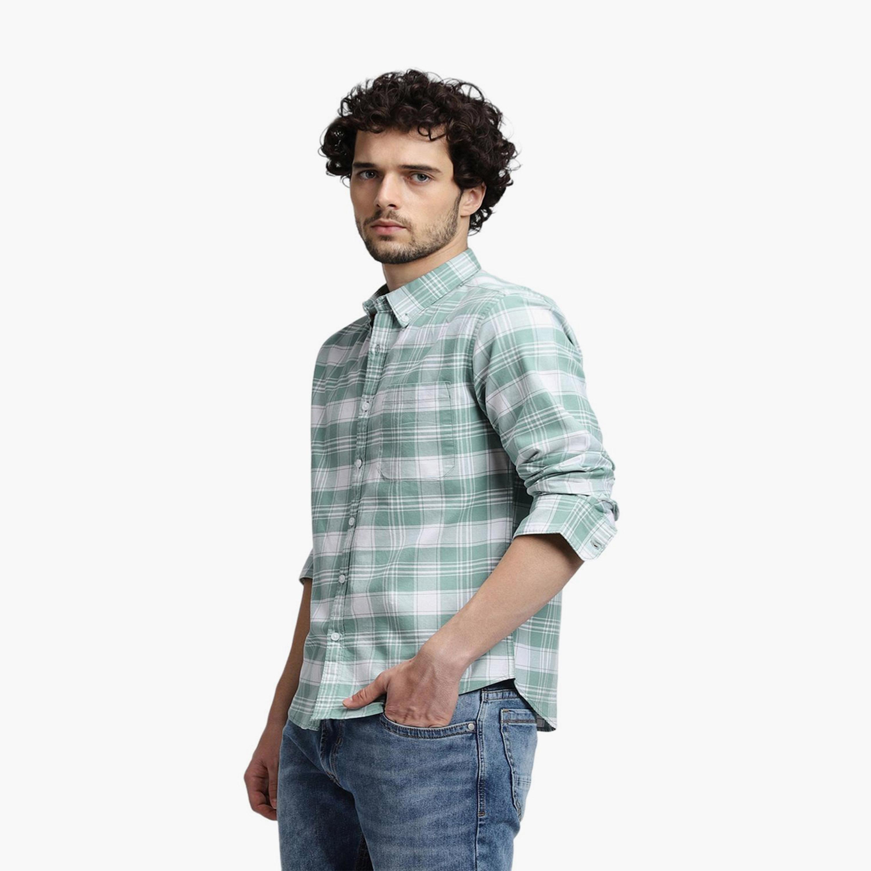 دينيس لينغو× ستايلي-  قميص كاجوال قطن خالص بمربعات لون أخضر-men-clothing-shirts-image-4