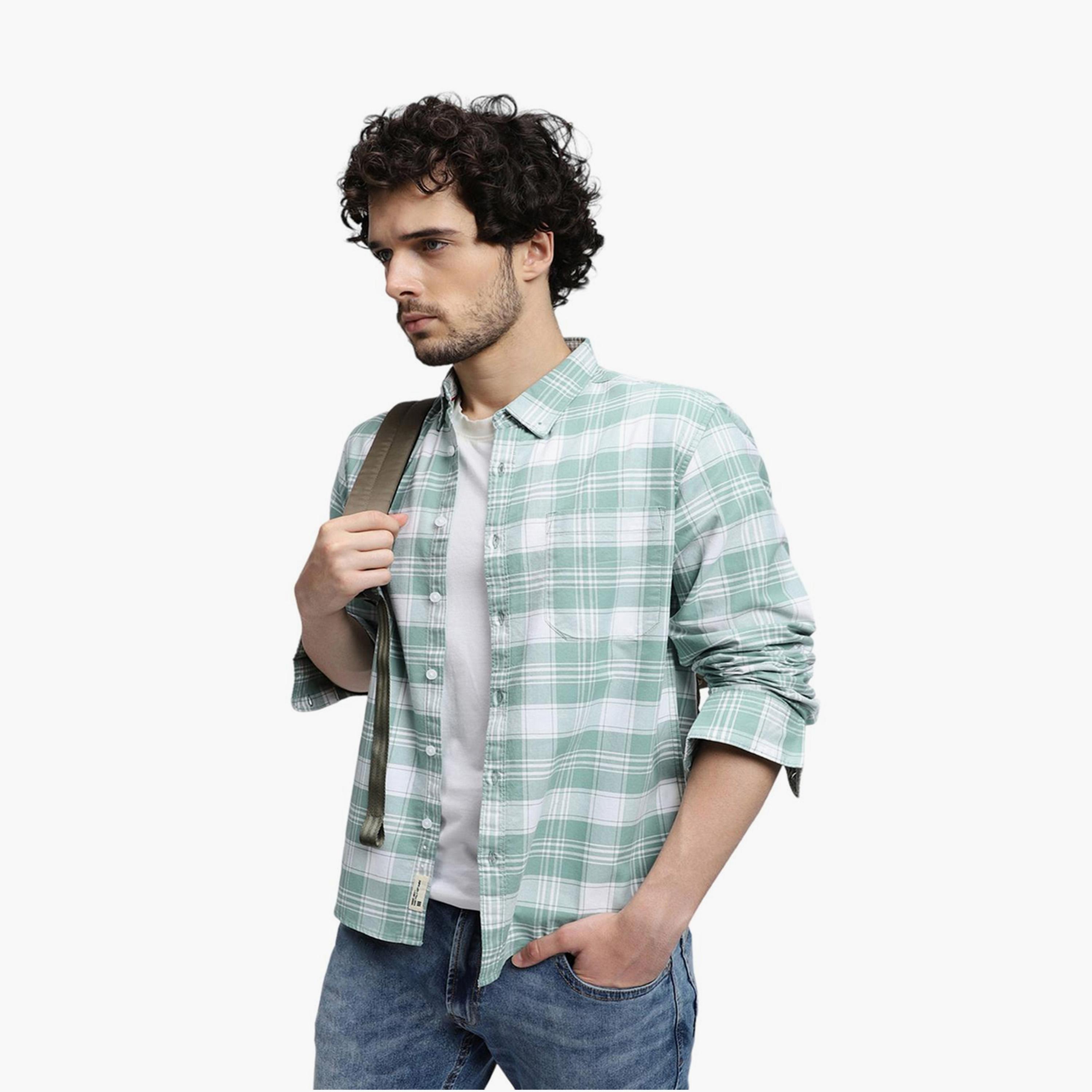 دينيس لينغو× ستايلي-  قميص كاجوال قطن خالص بمربعات لون أخضر-men-clothing-shirts-image-6