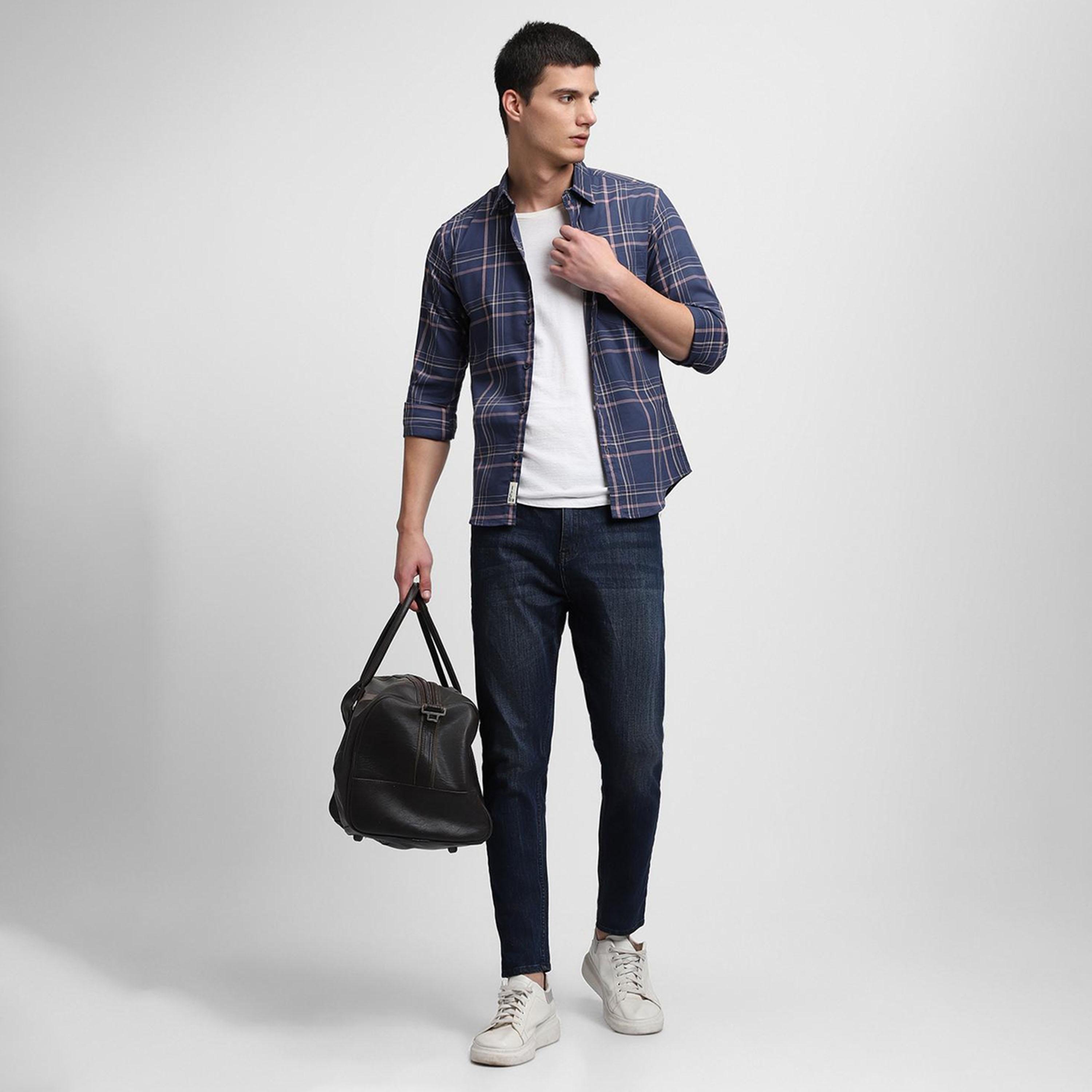 دينيس لينغو× ستايلي-  قميص كاجوال قطن خالص بقصة ضيقة قماش ترتان-men-clothing-shirts-image-1