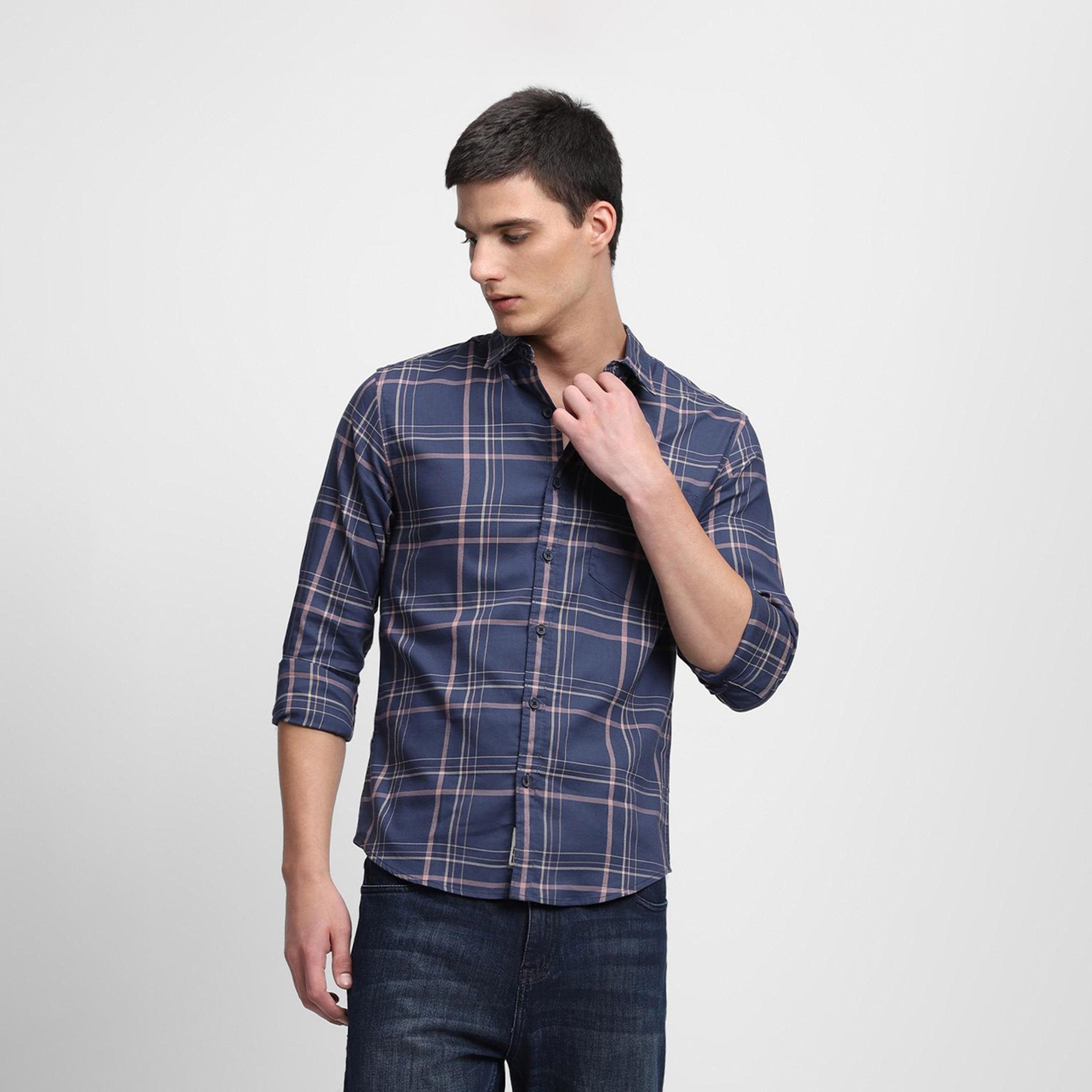 دينيس لينغو× ستايلي-  قميص كاجوال قطن خالص بقصة ضيقة قماش ترتان-men-clothing-shirts-image-2