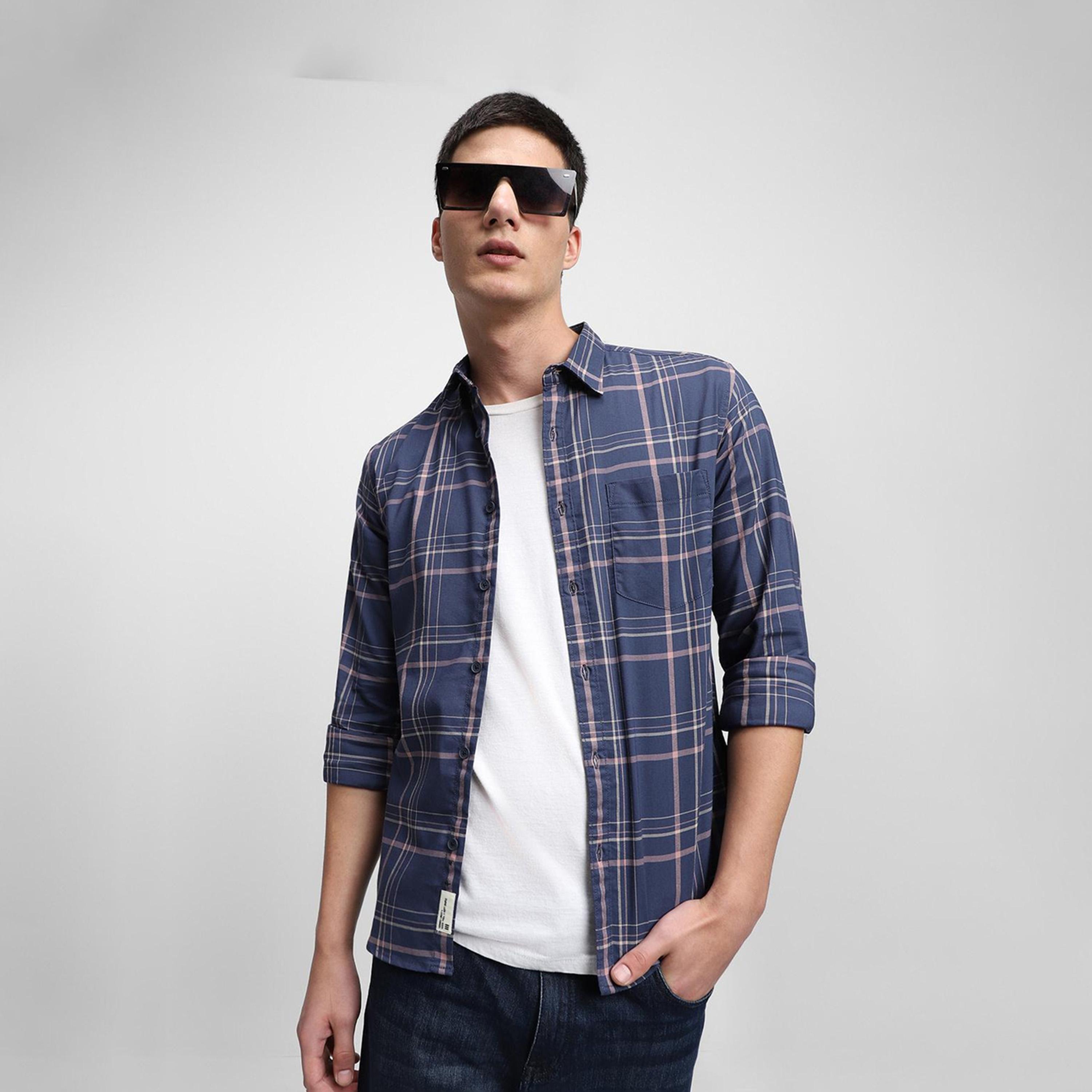 دينيس لينغو× ستايلي-  قميص كاجوال قطن خالص بقصة ضيقة قماش ترتان-men-clothing-shirts-image-6