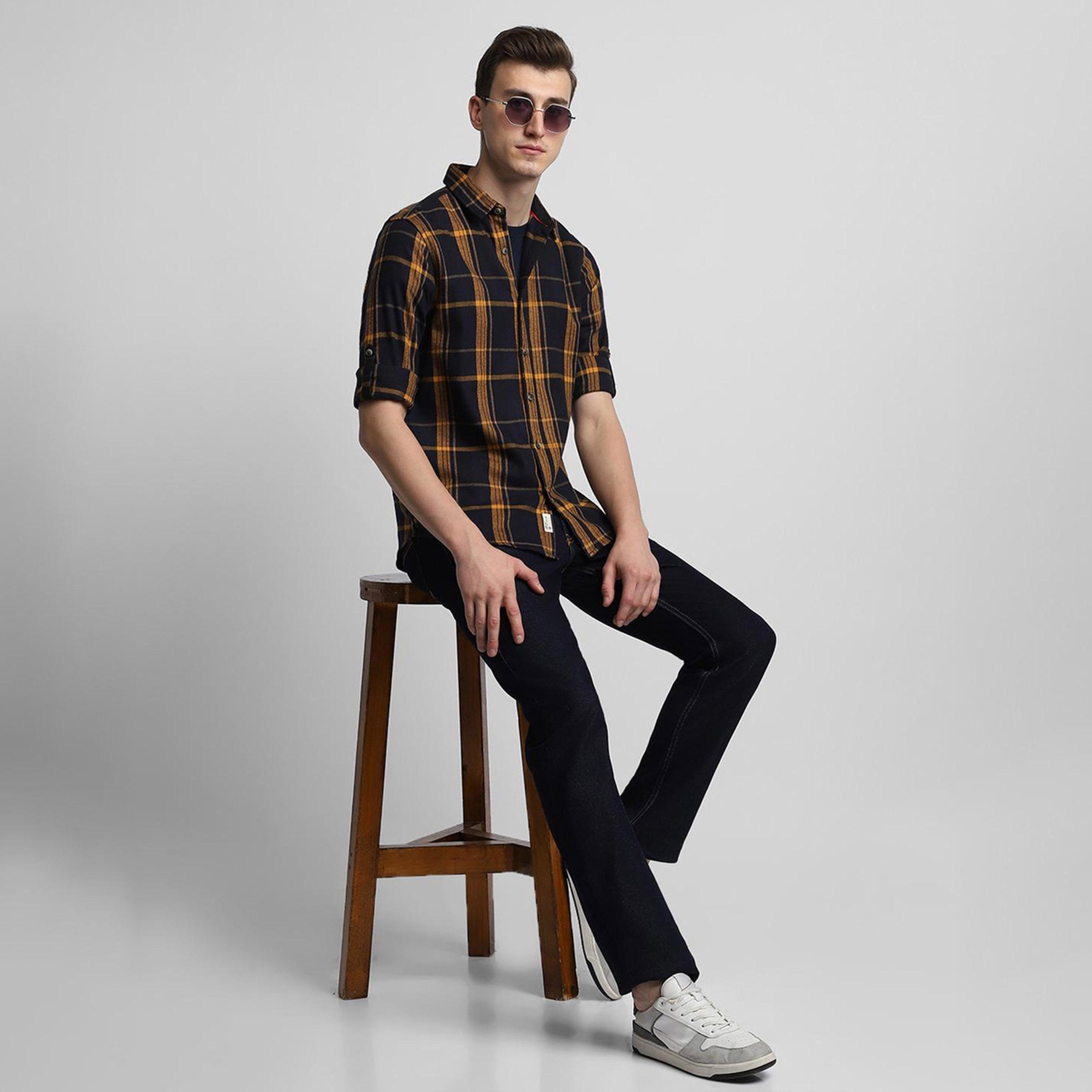 دينيس لينغو× ستايلي-  قميص كاجوال قطن خالص بقصة ضيقة قماش ترتان-men-clothing-shirts-image-2