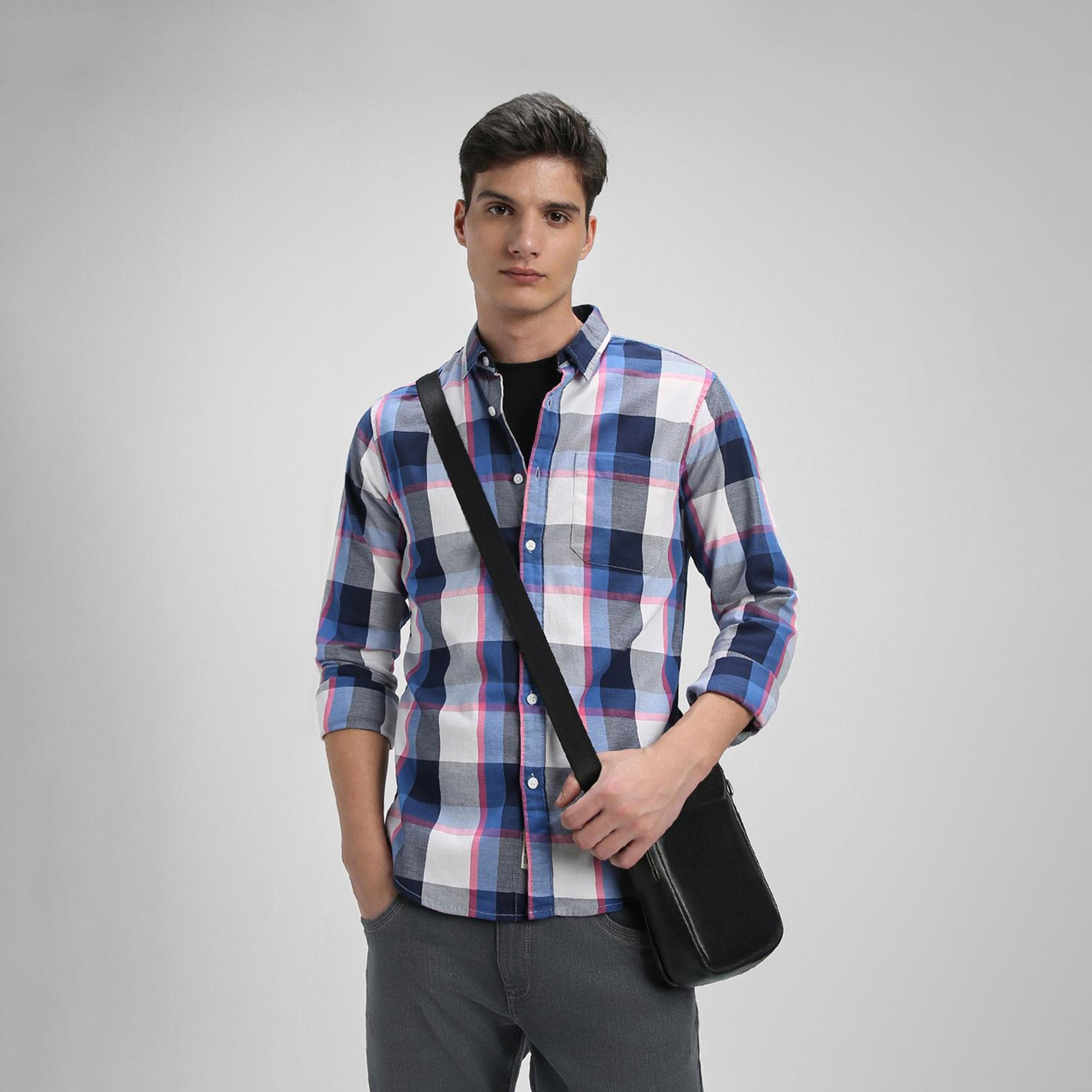 دينيس لينغو× ستايلي-  قميص كاجوال قطن خالص بقصة ضيقة قماش ترتان-men-clothing-shirts-image-1