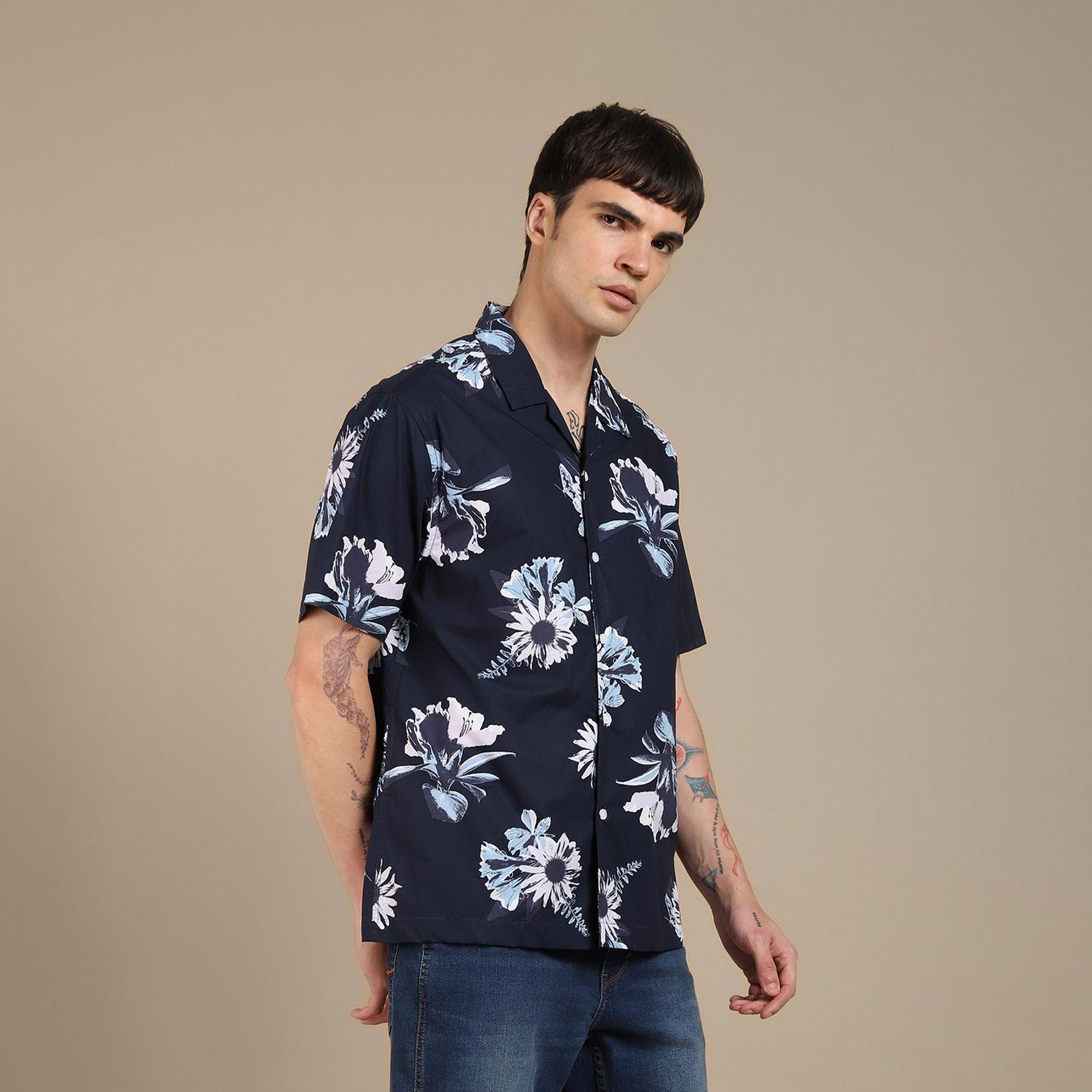 دينيس لينغو× ستايلي-  قميص كاجوال من القطن الخالص مورّد باللون الأزرق-men-clothing-shirts-image-3