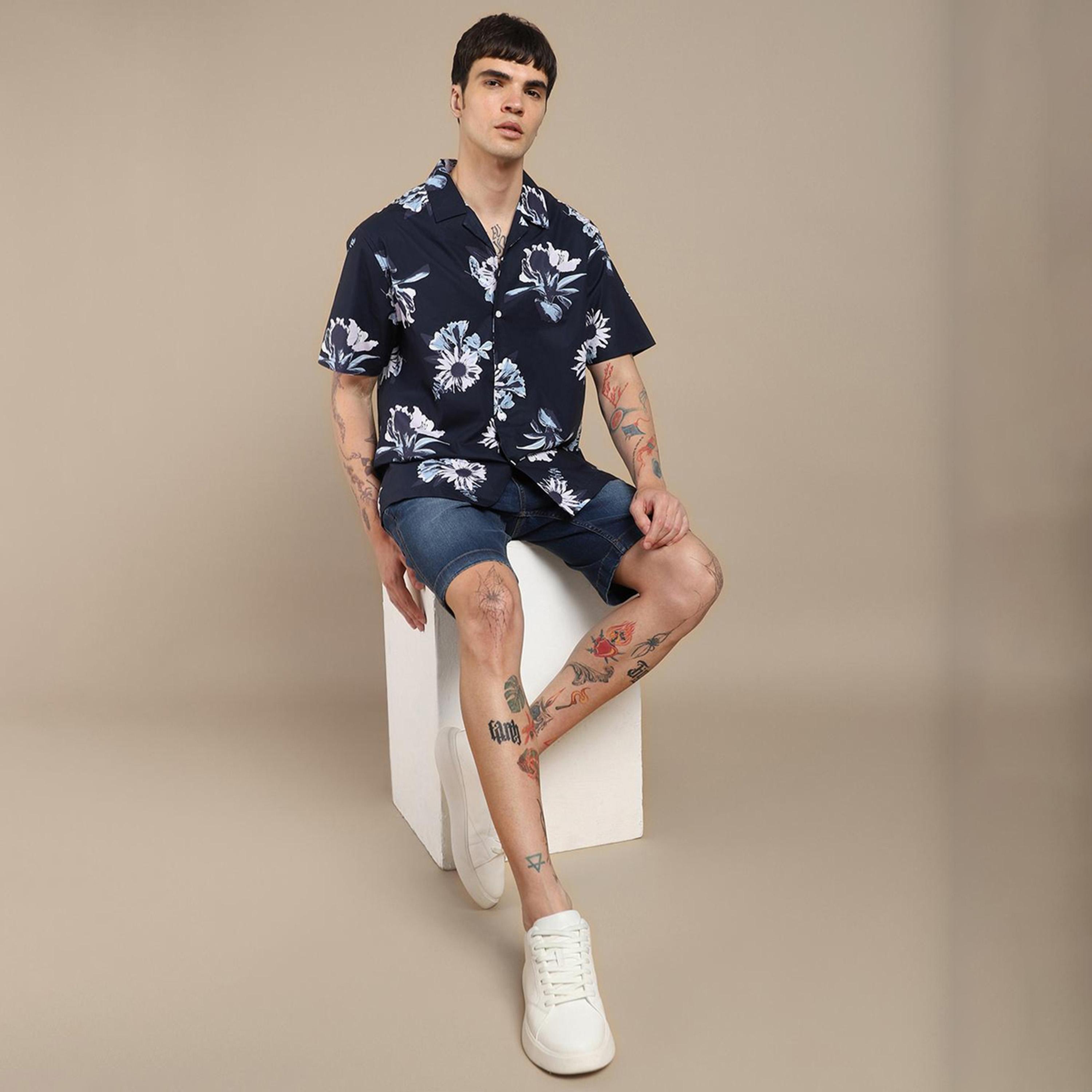 دينيس لينغو× ستايلي-  قميص كاجوال من القطن الخالص مورّد باللون الأزرق-men-clothing-shirts-image-6