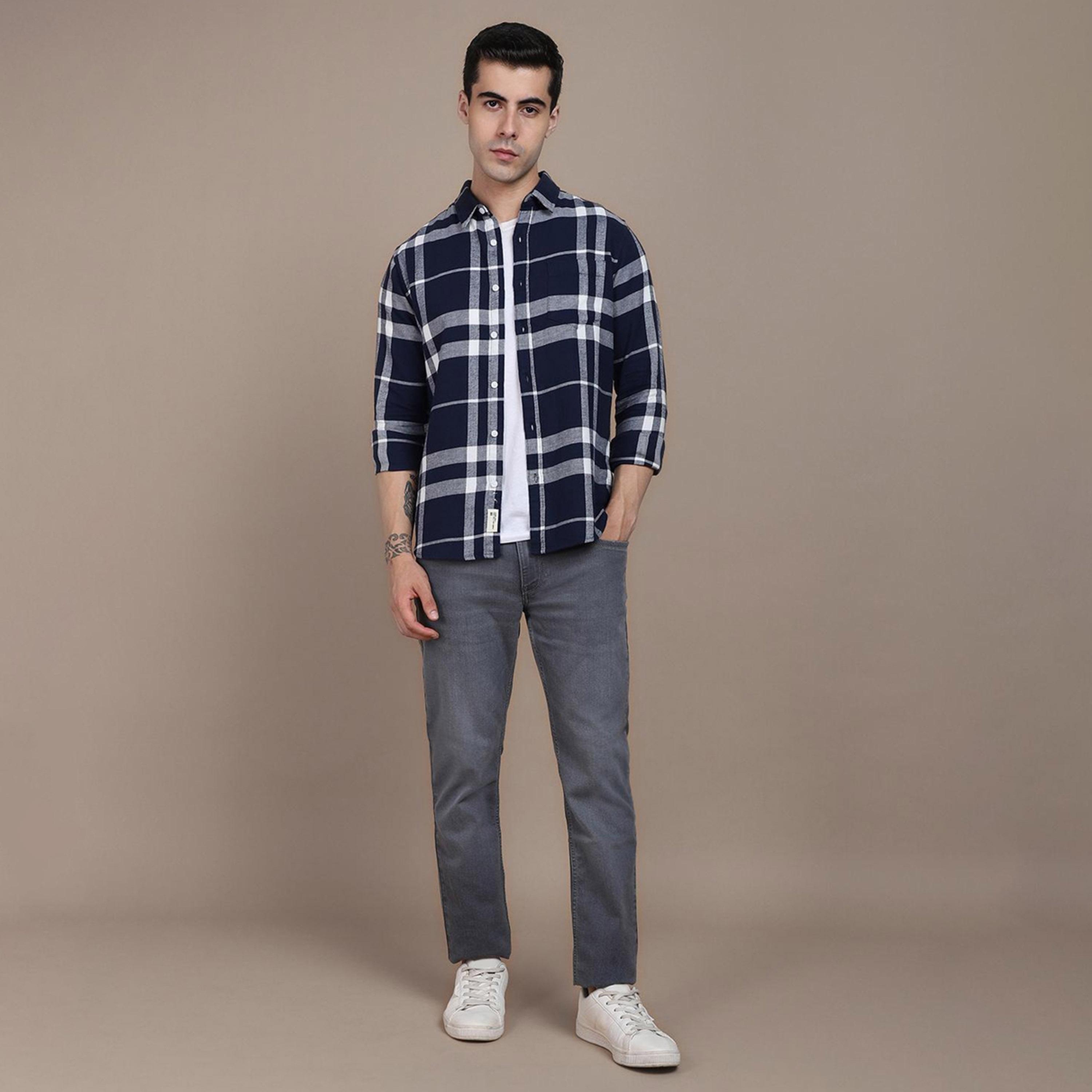 Dennis Lingo X Styli Windowpane Checked Cotton Slim Fit Opaque Casual Shirt-men-clothing-shirts-image-1