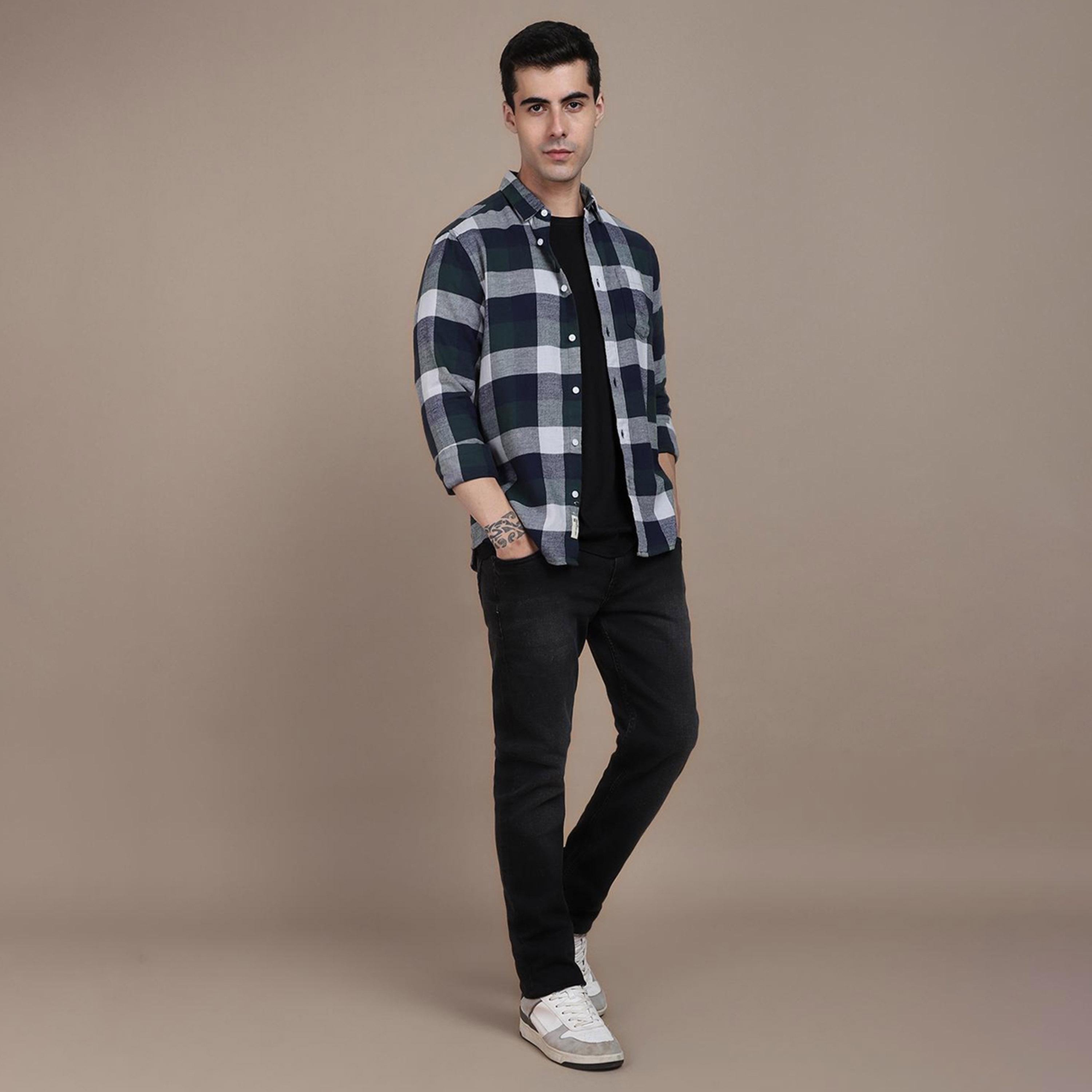 دينيس لينغو× ستايلي-  قميص كاجوال غير شفاف قطن بقصة ضيقة-men-clothing-shirts-image-1