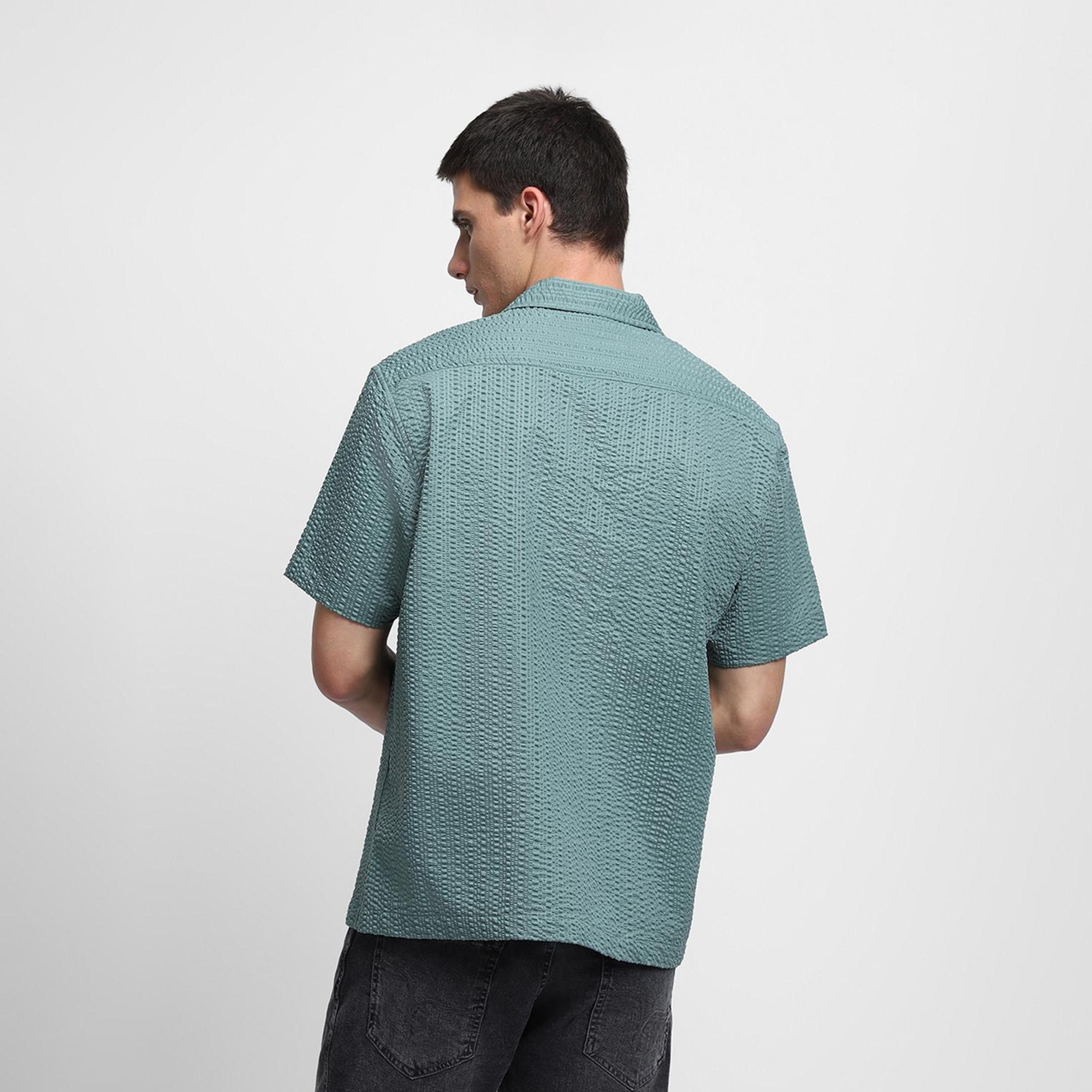 دينيس لينغو× ستايلي-  قميص كاجوال ياقة كوبية مزخرفة بتصميم ذاتي لون أخضر-men-clothing-shirts-image-5